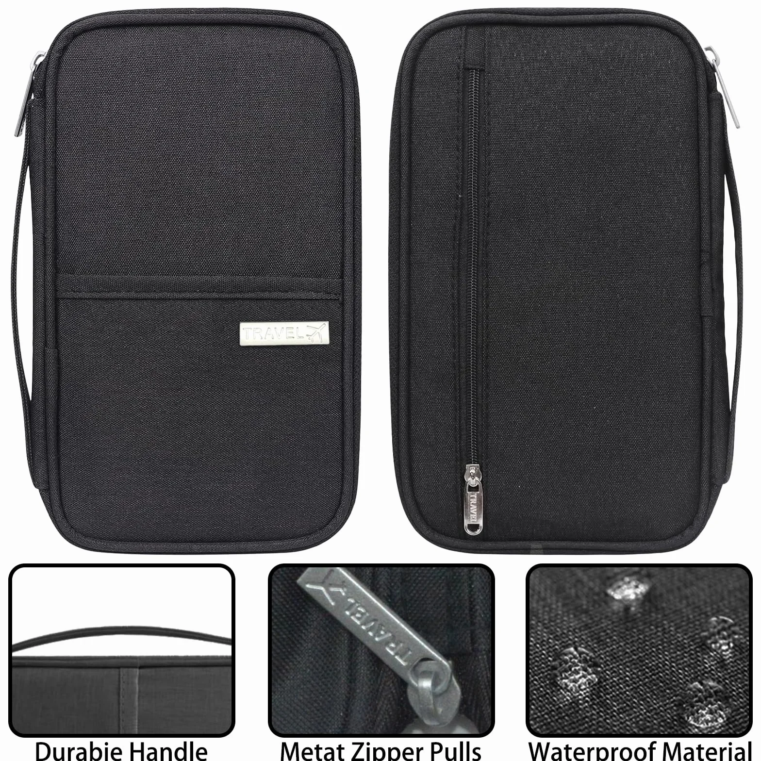 Dream Travel etui na paszport portfel, rodzinny organizer na dokumenty podróżne, wodoodporne etui na akcesoria podróżne, Czarny, 21.5*12.5*2, Nowoczesny