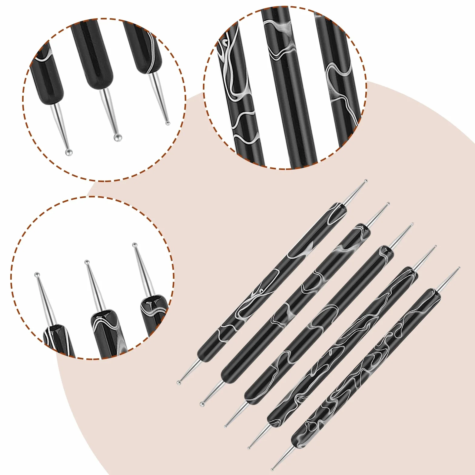 5 sztuk Nail Design Dotting Tools Nail Art Narzędzie do zdobienia paznokci Pędzel Punkty Pędzel Kropka Pisak Marbleizing Narzędzie do Marbleizing Narzędzie do manicure