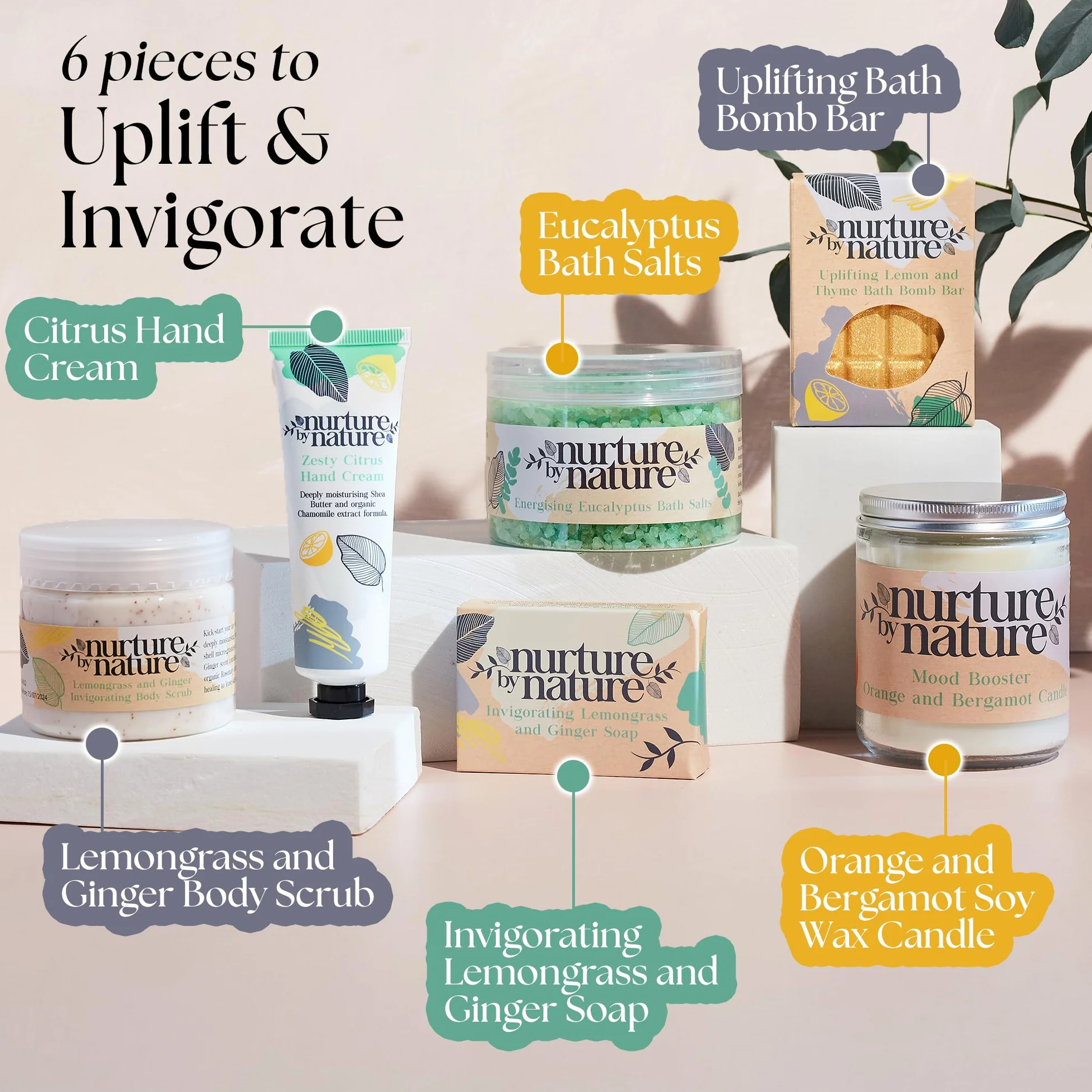 Nurture by Nature Botanicals Energising Spa Gift Set with Essential Oils, Lavender, Bath Salts & Aromatherapy for Her