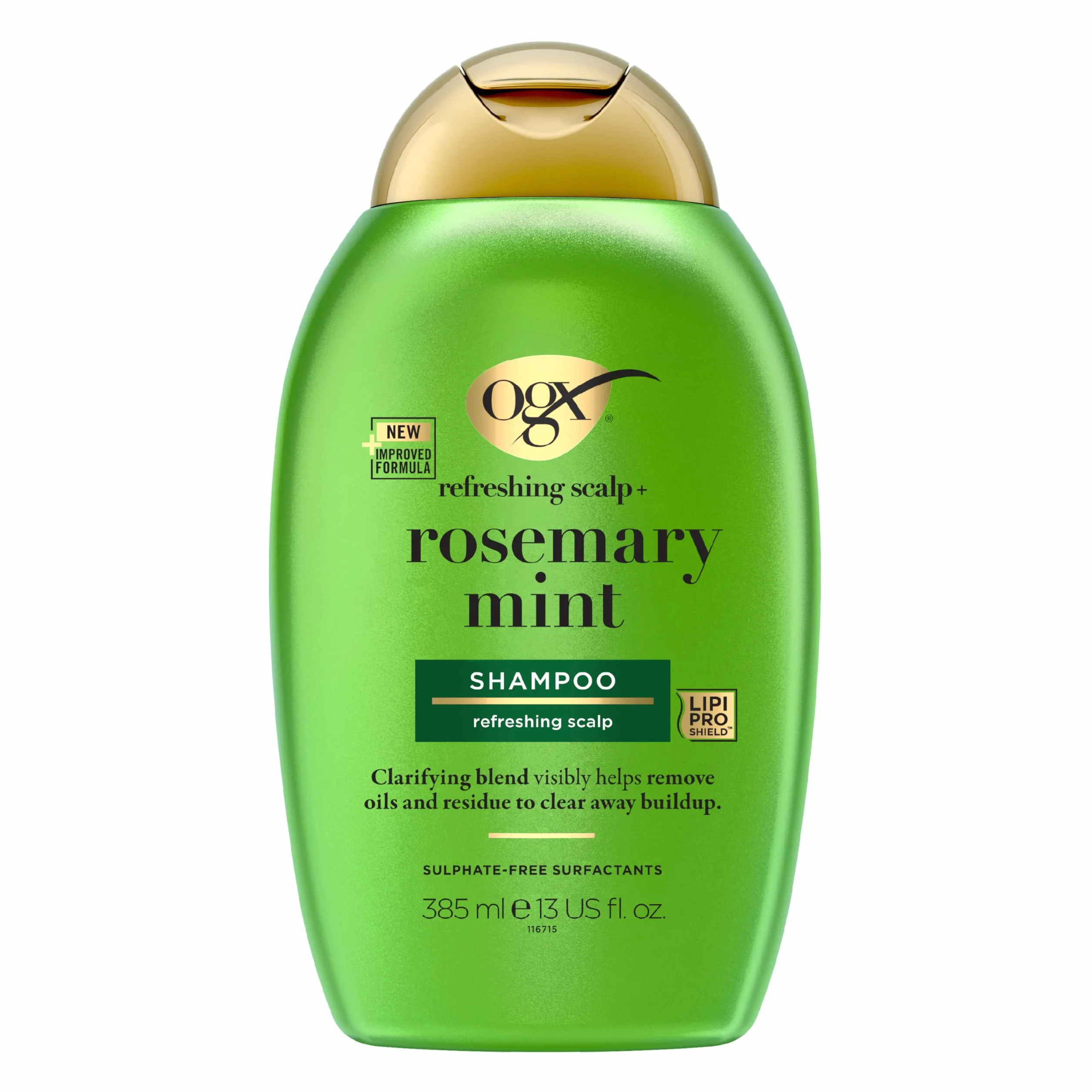 OGX Szampon odświeżający z rozmarynu miętowego (385 ml), oczyszczający szampon do włosów, który pomaga w widocznym usuwaniu olejków i pozostałości, do wszystkich rodzajów włosów, w szczególności do
