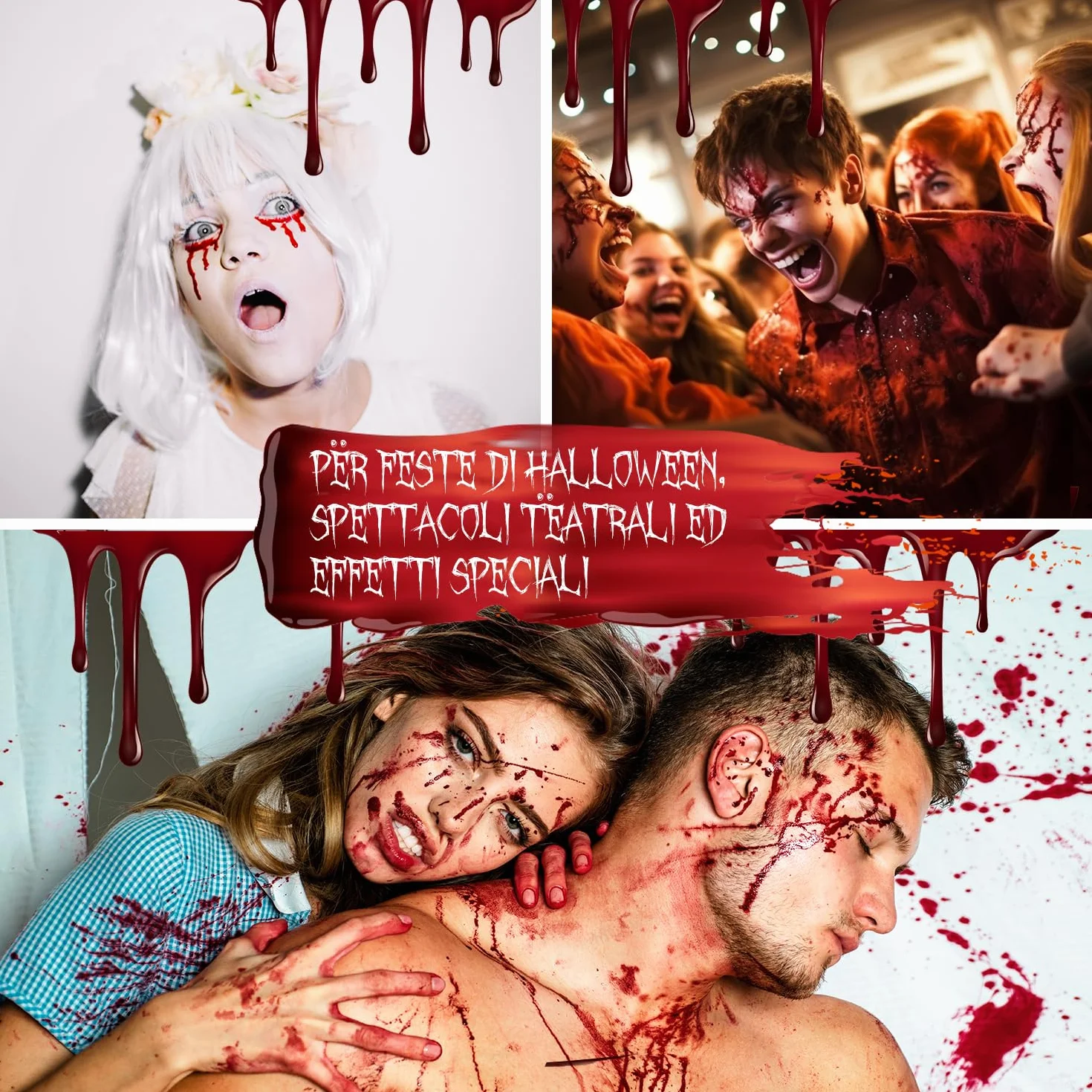 Festicy Premium Sztuczna krew 25 ml, na Halloween, sztuczna krew do kostiumów wampirów, potworów i zombie, zmywalna, sztuczna krew na Halloween, fałszywa krew o prawdziwym wyglądzie