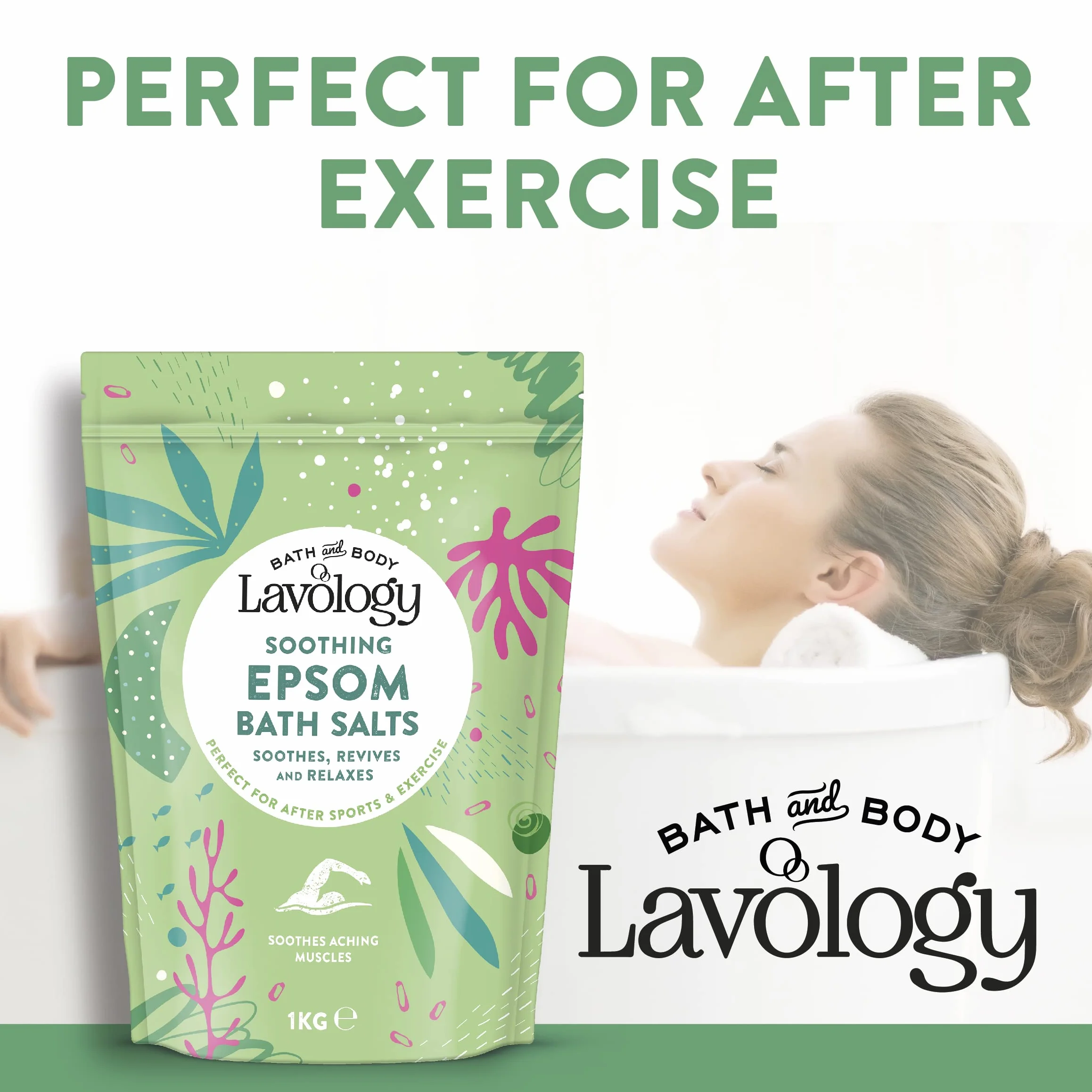 Lavology Epsom sól do kąpieli, wszystkie naturalne składniki, kojące, relaksujące, 1 kg
