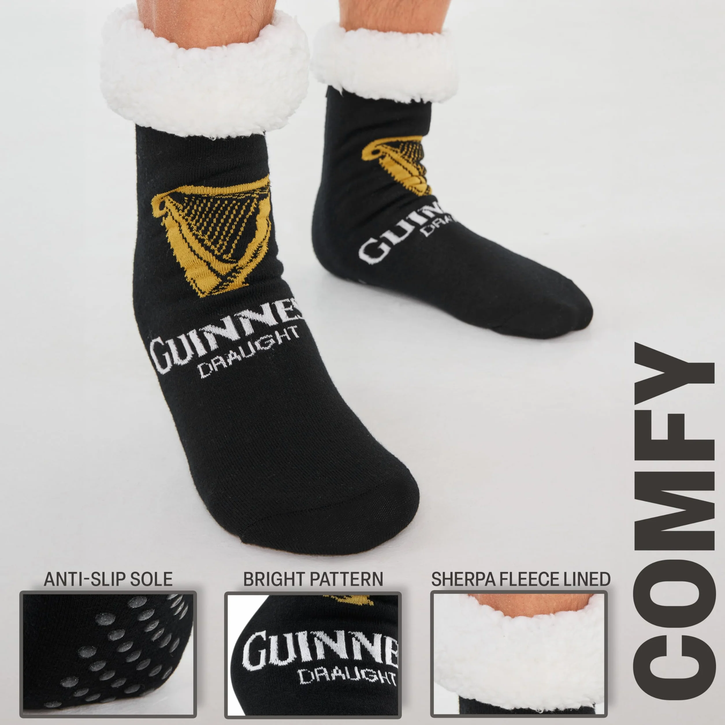 Guinness Prezenty dla mężczyzn Skarpety-kapcie, ciepłe, puszyste antypoślizgowe skarpety do łóżka, prezenty dla chłopaka, męża, irlandzkie prezenty