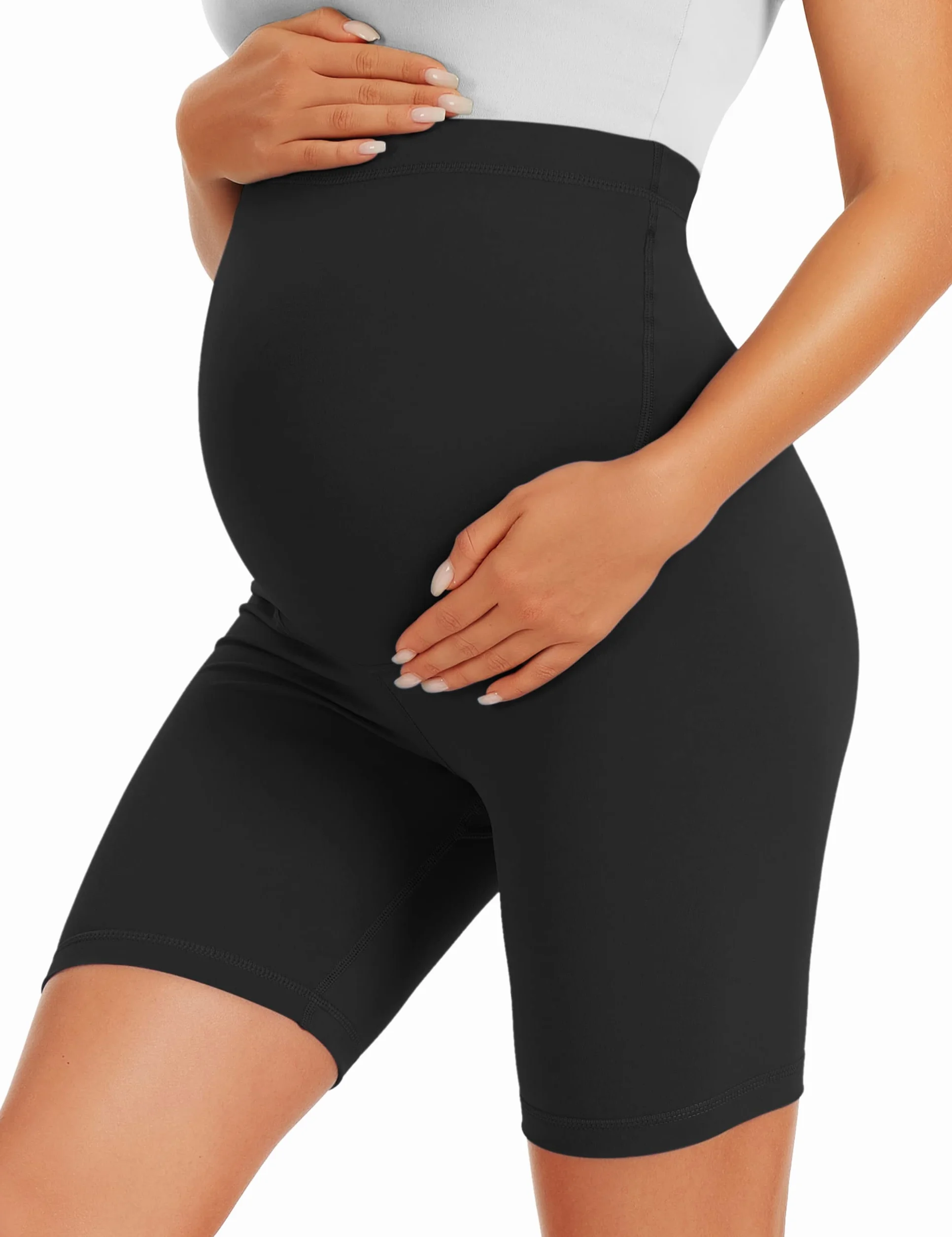 BAYDI Creamlush krótkie legginsy ciążowe, oddychające, z regulowanym ściągaczem, do jogi, pilatesu, domu, piżamy