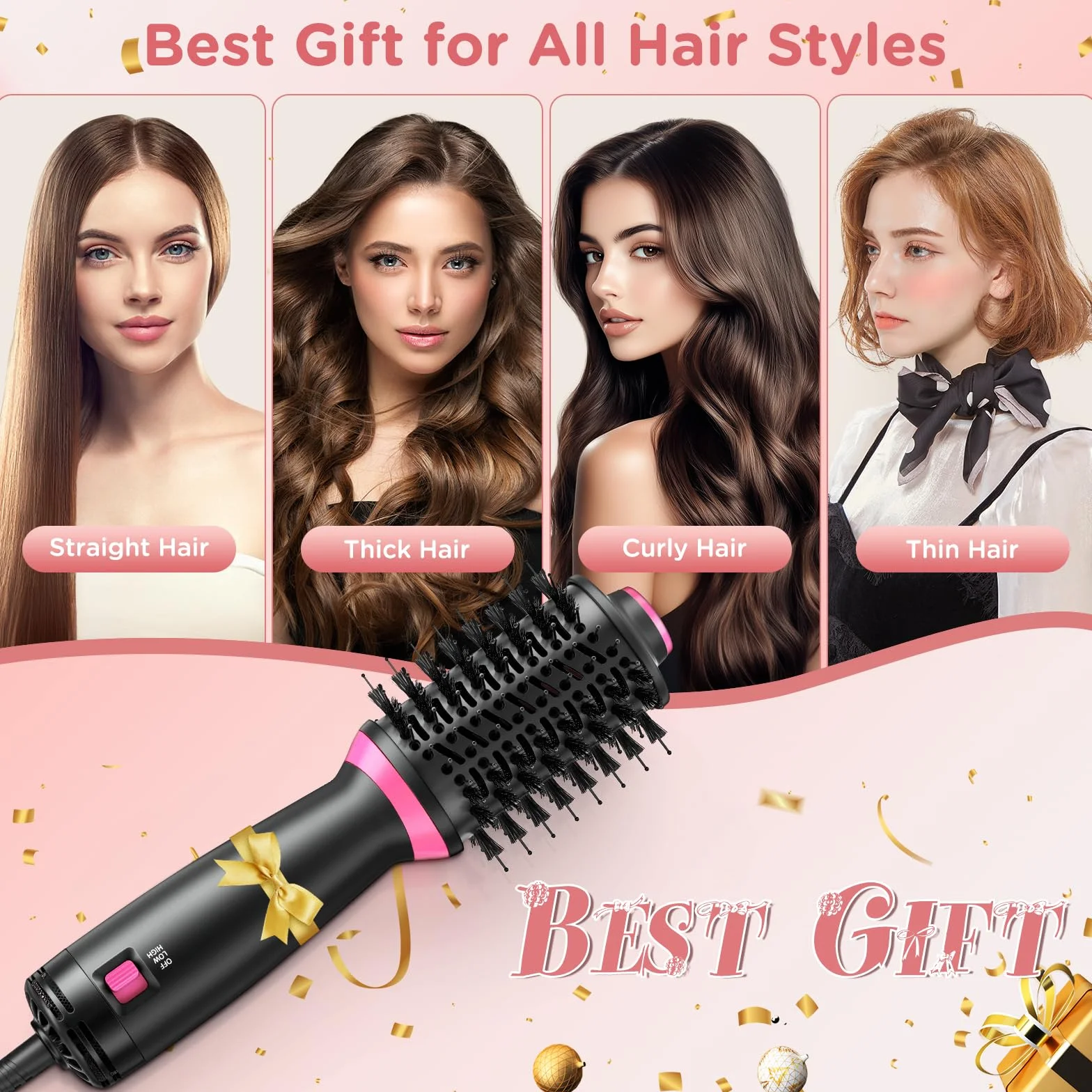3w1 podwójne napięcie One-Step Ionen Hair Dryer Brush, Szczotka do włosów na gorące powietrze,przenośna Szczotka do suszarki z 2 prędkościami,Szczotka do stylizacji zwiększająca objętość włosów