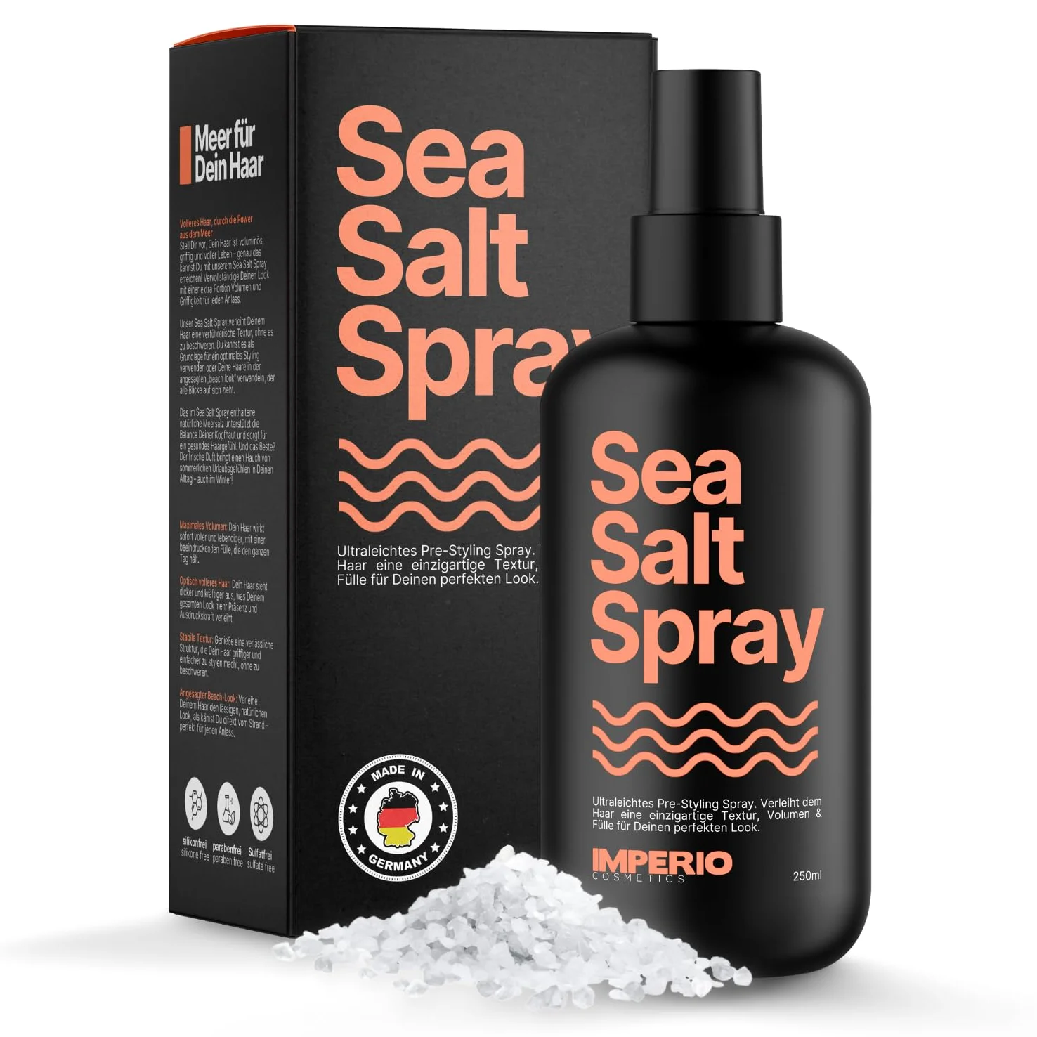 IMPERIO Sea Salt Spray - 250 ml Premium Salt Spray dla większej objętości i stabilnej tekstury - idealne fale na plaży, więcej objętości i uchwytu dzięki mocy oceanu - unisex - zapach