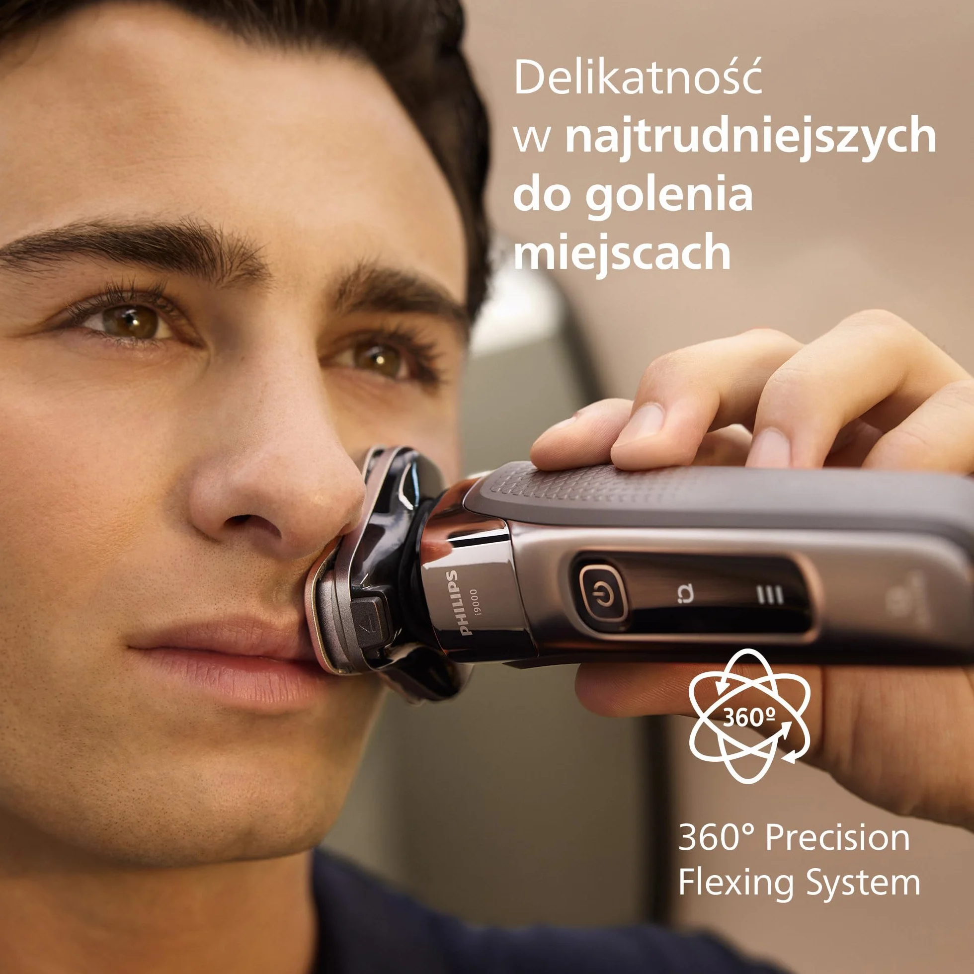 Philips Shaver i9000, golarka elektryczna do golenia na mokro i na sucho, technologią Skin IQ, systemem Triple Lift & Cut, podwójnymi ostrzami SteelPrecision obracającymi się o 360 stopni, X9000/10