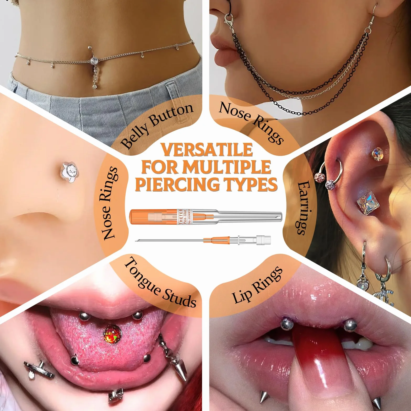 Igły do piercingu katetru ATOMUS - 10szt 14G Puste igły do nosa usznego, piercingu brzucha ze stali nierdzewnej Indywidualnie zapakowane narzędzie do piercingu ciała