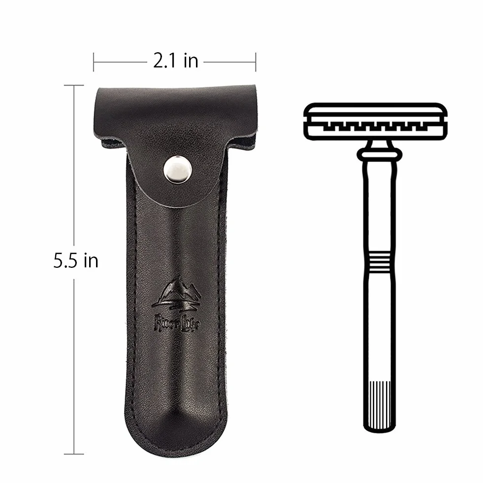 River Lake Etui z prawdziwej skóry, ochronne etui podróżne na maszynkę do golenia, podwójna krawędź, pokrowiec ochronny do golenia, etui podróżne, czarny, Czarny, 1 Count (Pack of 1)
