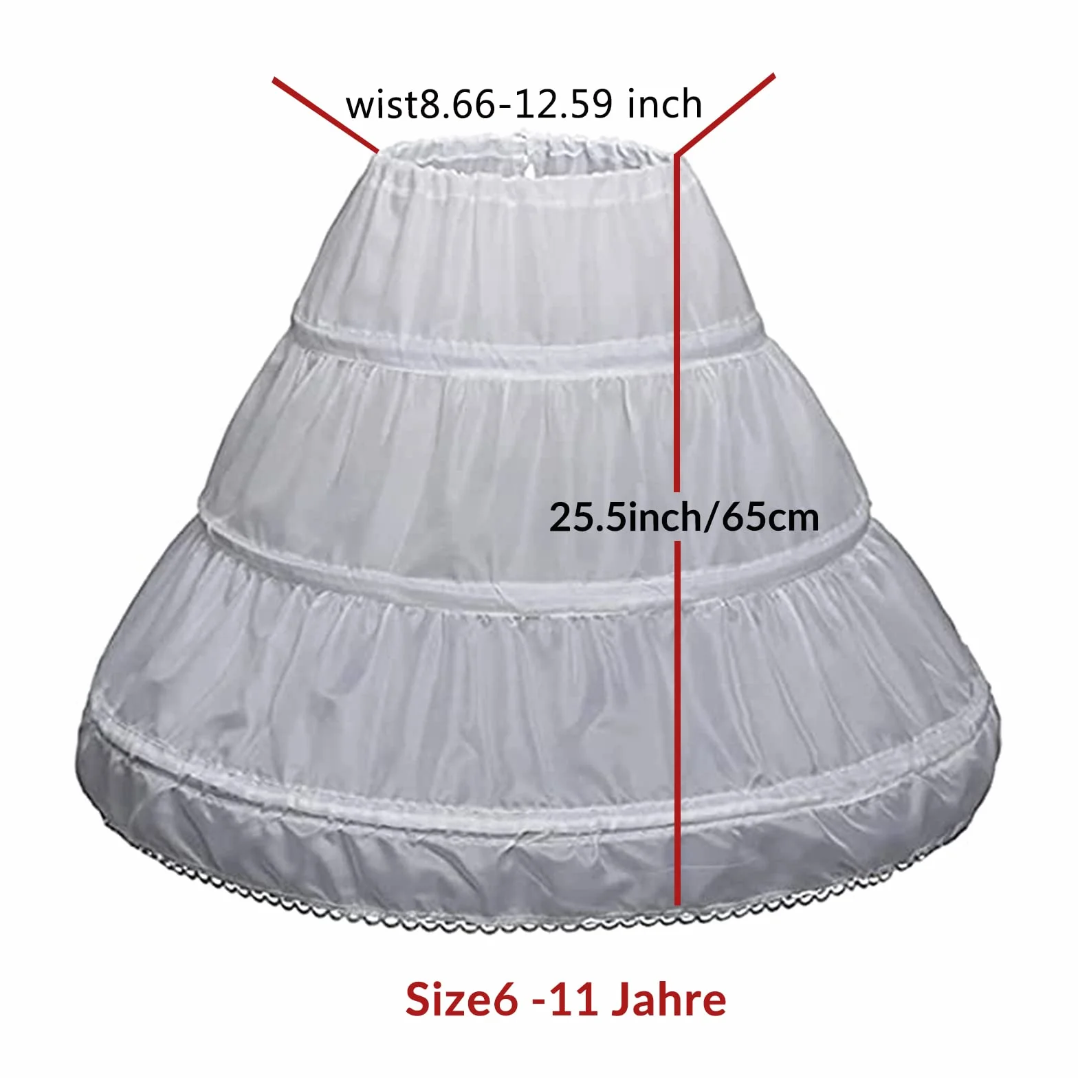 Spódnica dla dziewcząt, halka, 3 kreole, spódnica, dla dziewczynki, z kwiatami, kolor biały, biały, Einheitsgröße