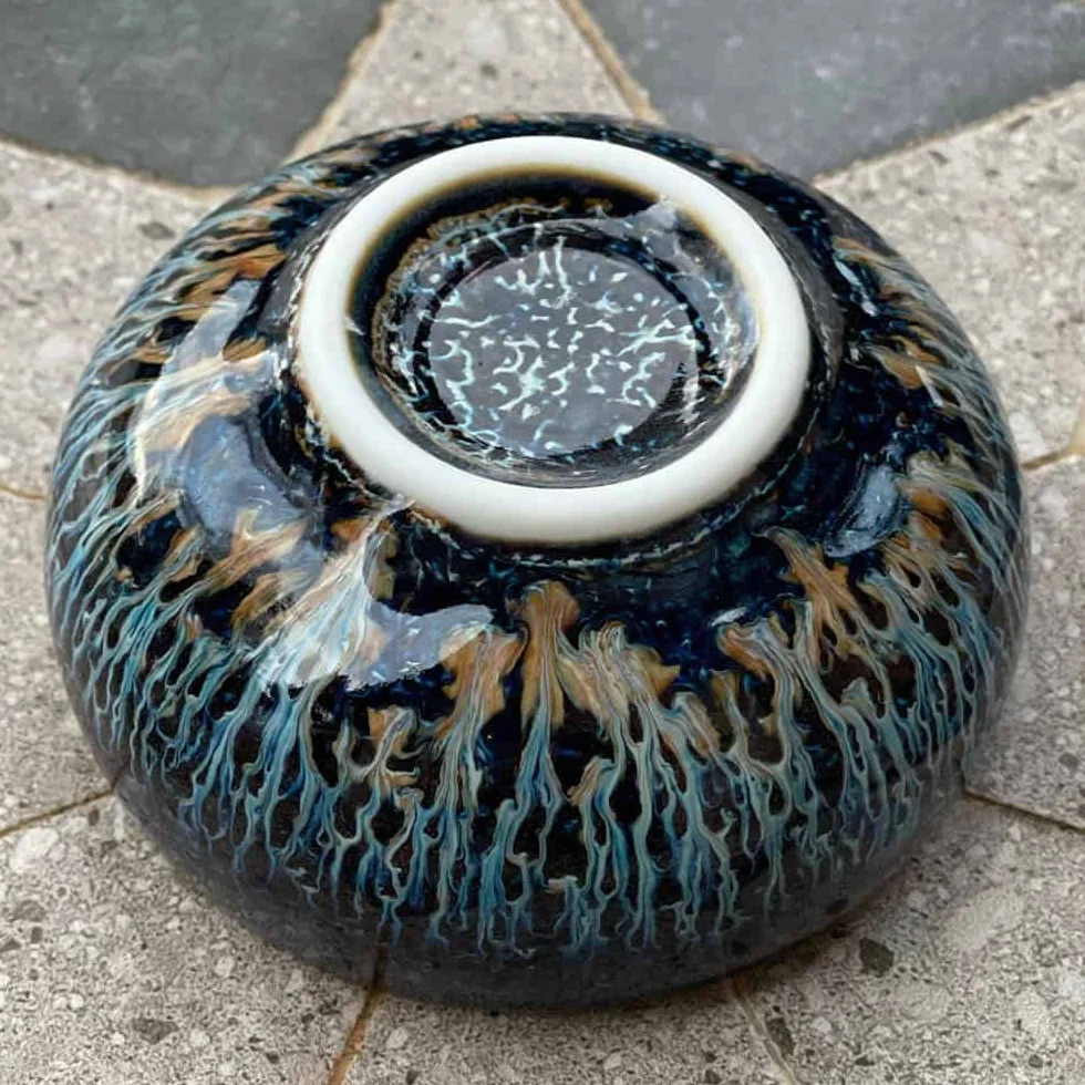 Kubek Jianzhan Tenmoku • Porcelanowy kubek do herbaty ze srebrnym kwiatem • pojemność 50 ml • herbata dusza