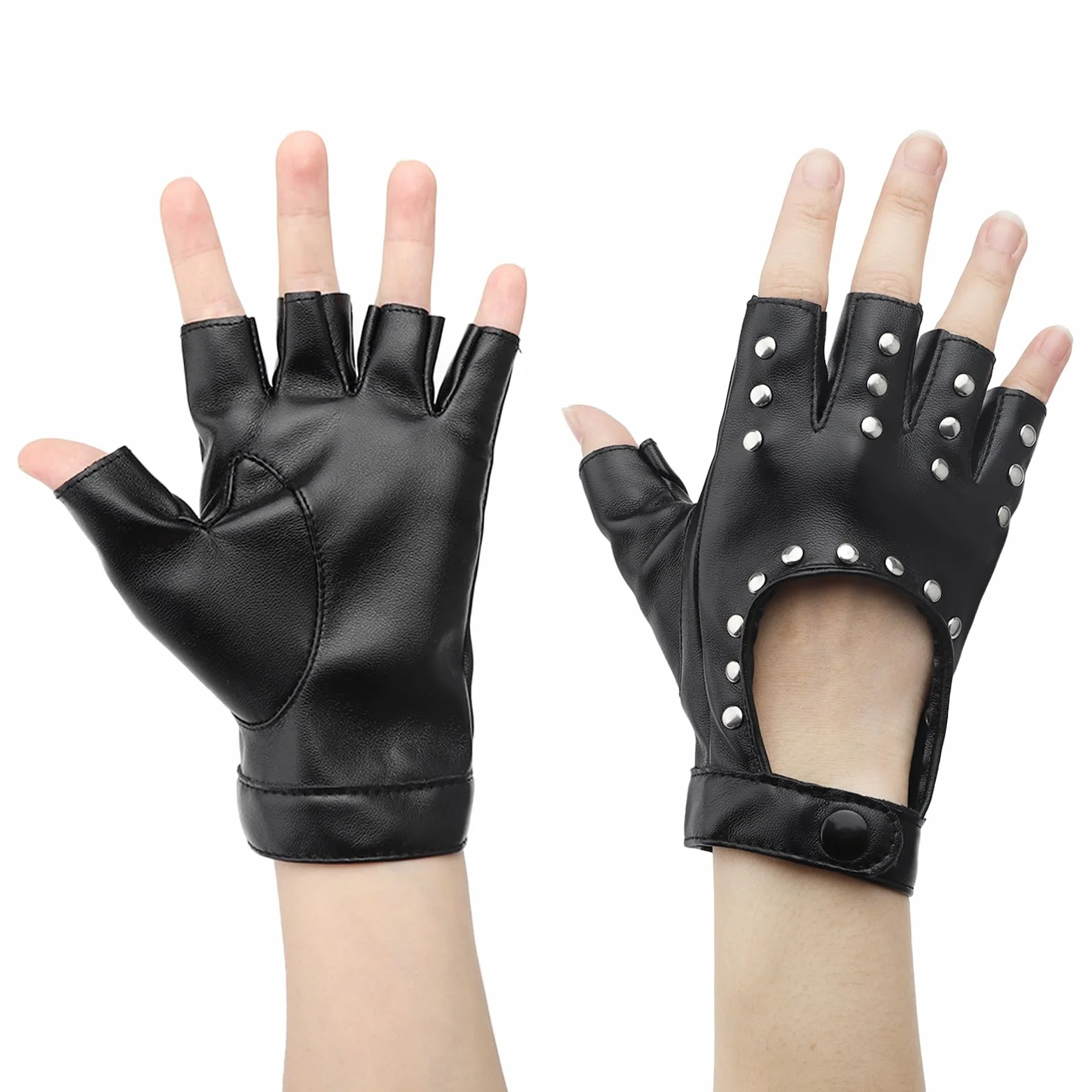 DAWRIS 1 Para Punk Rękawiczki Bez Palców PU Skórzane Rękawiczki Bez Palców Damskie Punkowe Nity Rękawiczki dla Dorosłych Hip Hop Halloween Cosplay Karnawał Kostium Wydajność
