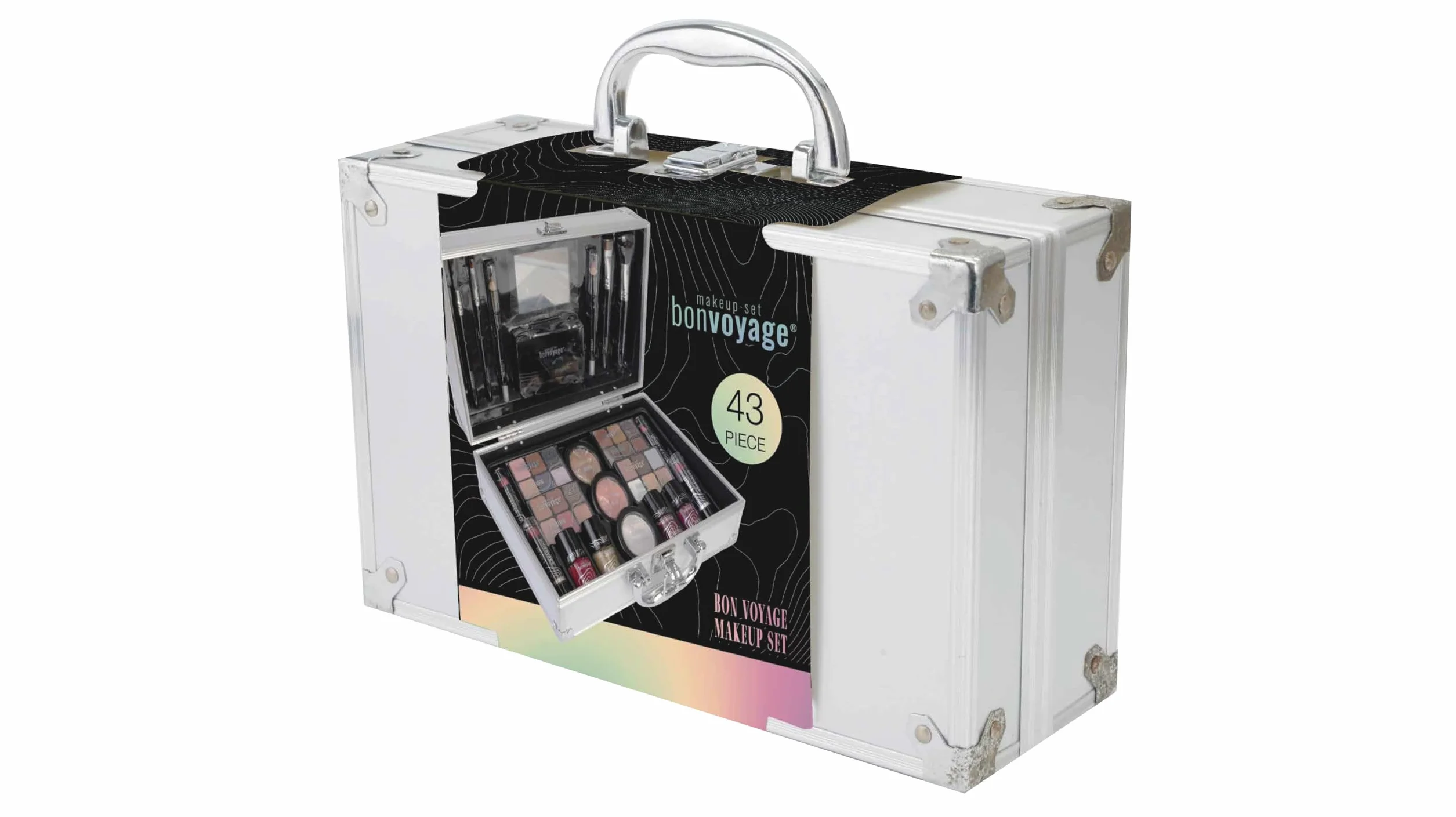 Bon Voyage Zestaw do Makijażu z Lusterkiem Metalowa Walizeczka