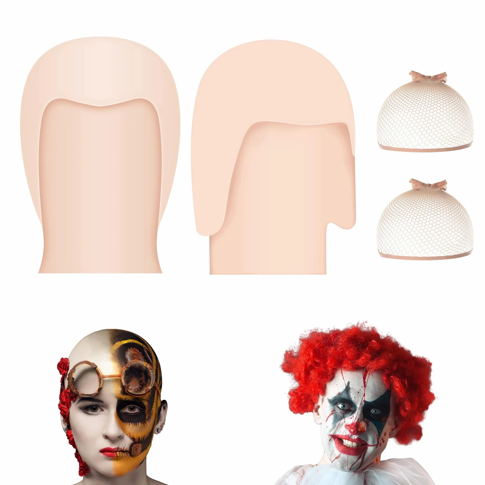 PLULON Halloween czepek do łysienia, lateksowy, dla dorosłych, kobiet i mężczyzn, z nylonowymi nakładkami na perukę, akcesoria na Halloween, imprezę Cosplay