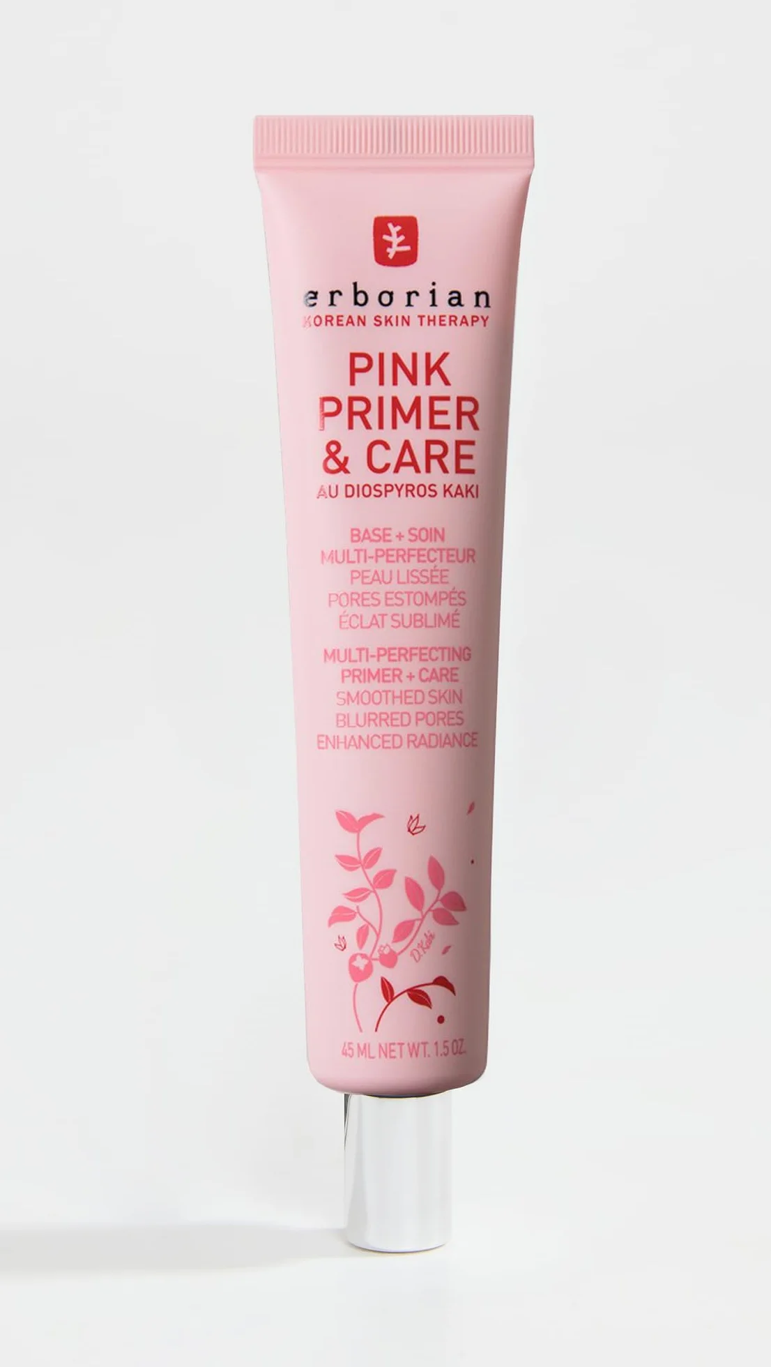 Erborian Pink Primer & Care - podkład do makijażu z ekstraktem z persyros Diospyros - podkład i nawilżający - wszystkie odcienie skóry - koreańska pielęgnacja - 45 ml