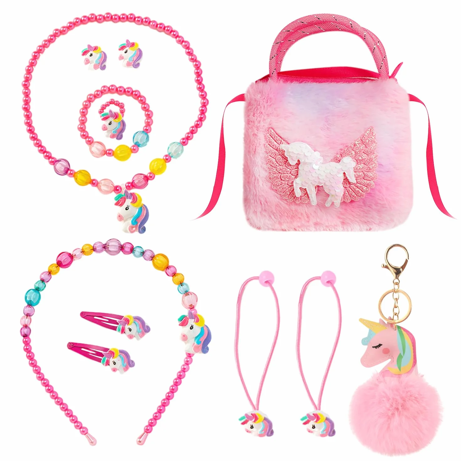 12 sztuk tęczowych ozdób dla konia, akcesoria do włosów dziewcząt, zestaw prezentowy, torba na ramię dla dzieci, akcesoria do biżuterii, tęczowy wisiorek z koniem, Stal nierdzewna