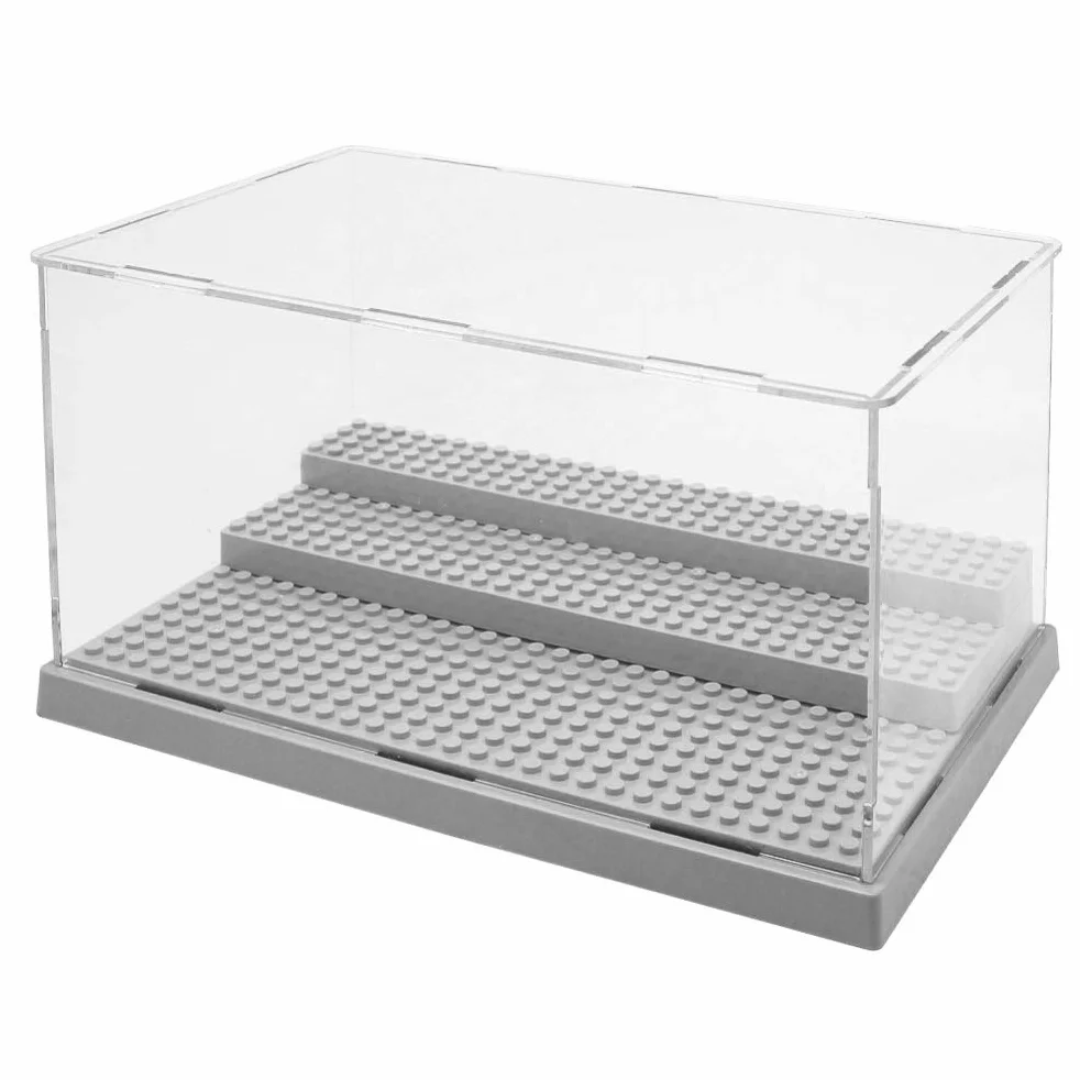 Mini figurki, figurki akcji, bloki pleksiglasowe, pyłoszczelne, 3 poziomy, przezroczyste, prezentacja, prezentacja, dla dzieci (szary)