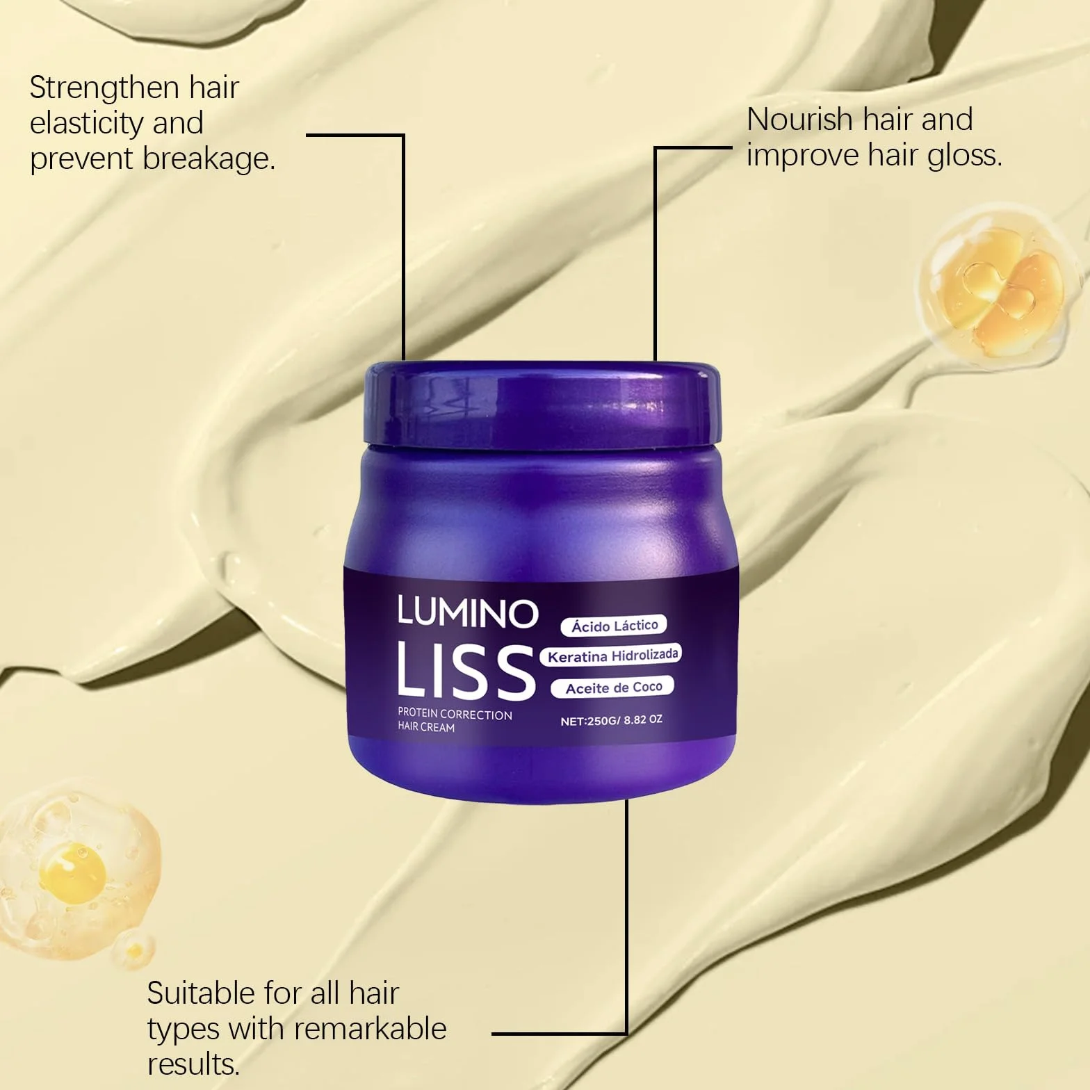 Krem do prostowania włosów proteinowy wygładzający naprawa uszkodzonych włosów Purple StraighteningCream