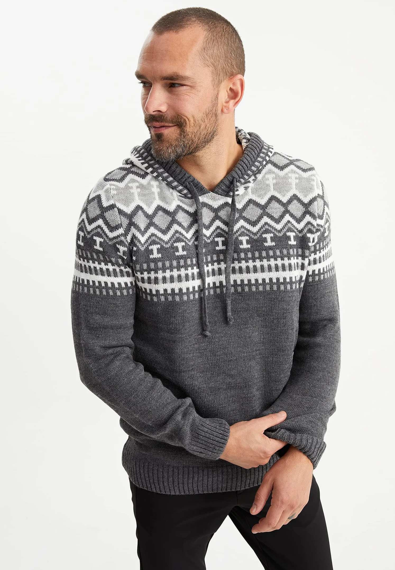 Leif Nelson Norweski sweter męski - męski sweter z dzianiny z kapturem