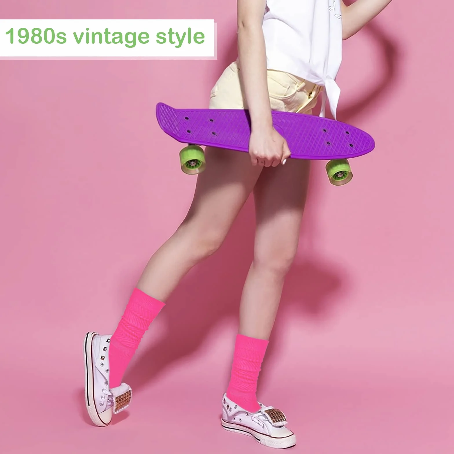 Yolev 2 pary damskich skarpet typu slouch, neonowe dzianiny, bardzo długie, luźne skarpety, skarpety termiczne w stylu lat 80., strój na imprezę, akcesoria retro, punk, streetwear