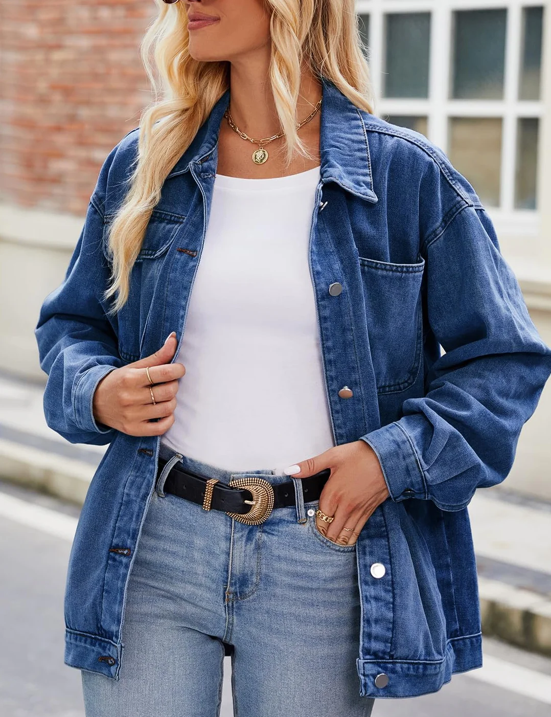 Damska kurtka dżinsowa w stylu retro, oversize, guziki, z długim rękawem, luźna, sprana kurtka dżinsowa