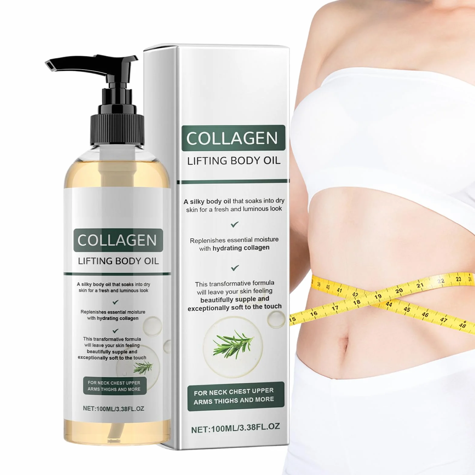 Lifting Col-lagen olejek do ciała, 100 ml, ujędrniający, z ekstraktem z liści rozmarynu, liftingujący olejek do ciała, olejek do masażu poprawiający elastyczność skóry, redukuje drobne linie