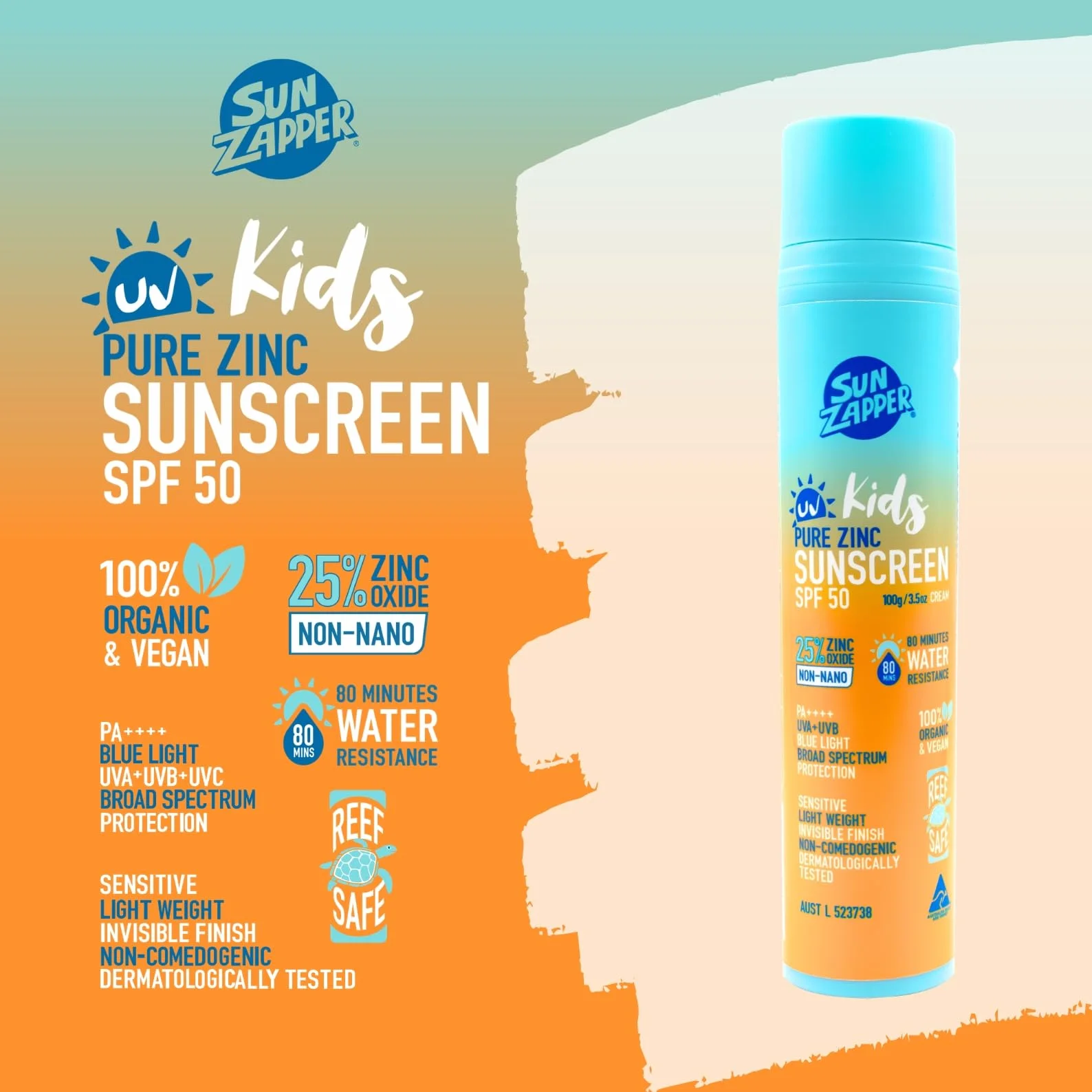 Sun Zapper Pure Zinc Kids Mineral Sunscreen SPF 50 Natural Kids Sun Cream