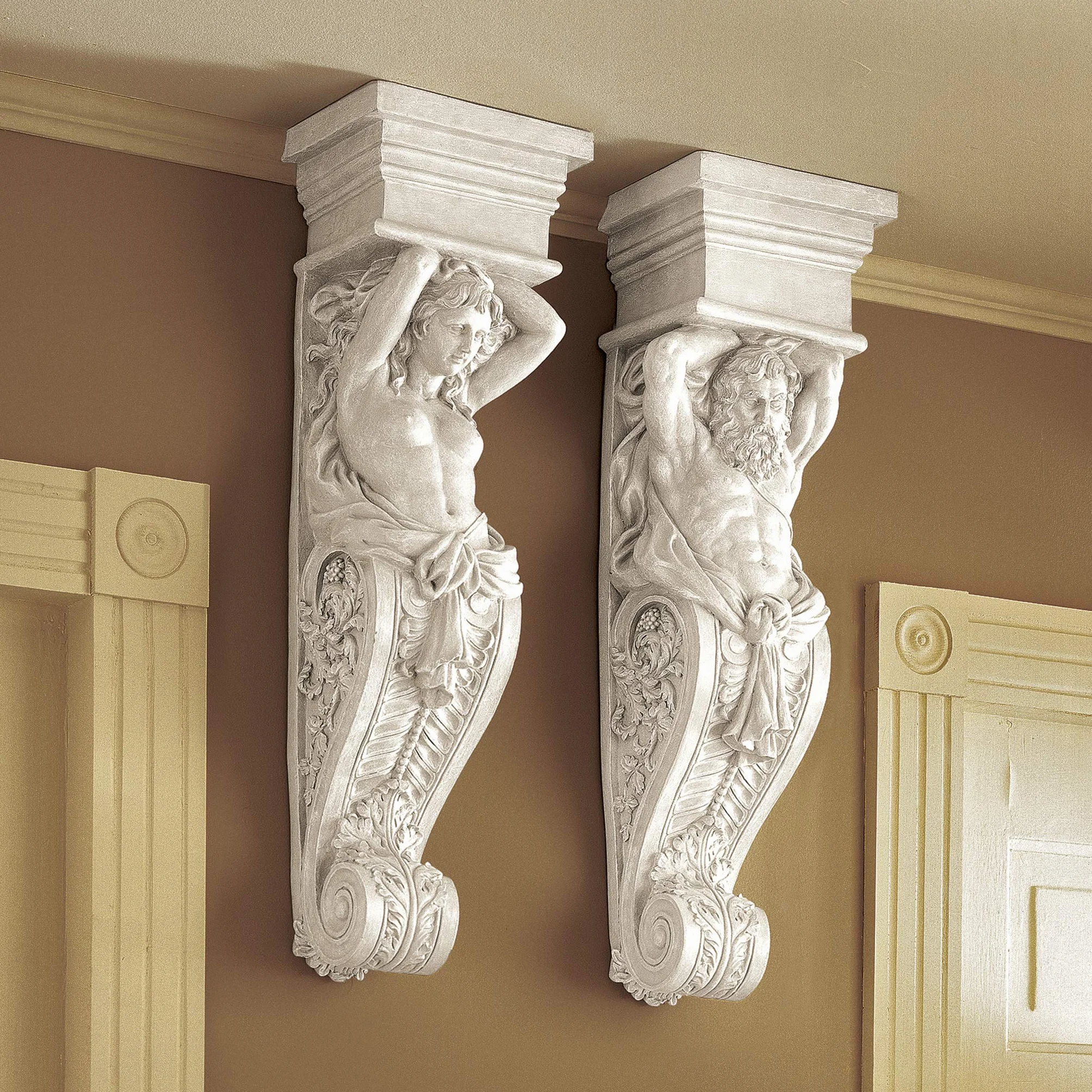 Design Toscano Rzeźba ścienna Telamon, antyczny kamień, 24 x 51 cm