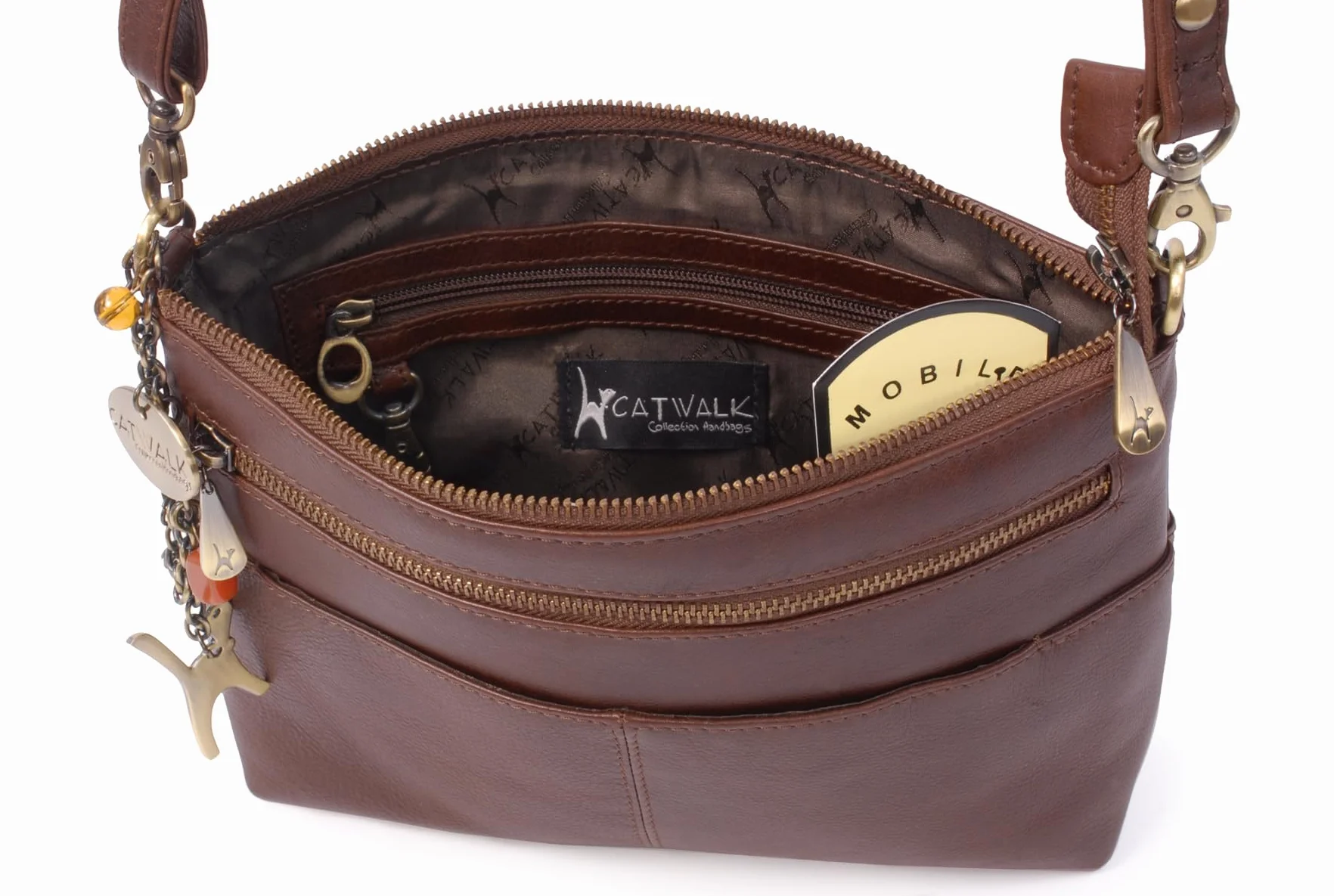 Catwalk Collection Handbags - Skórzana Torebka Crossbody dla Kobiet - Średnia Damska Torba na Ramię - Długi Odpinany Regulowany Pasek - Jenny