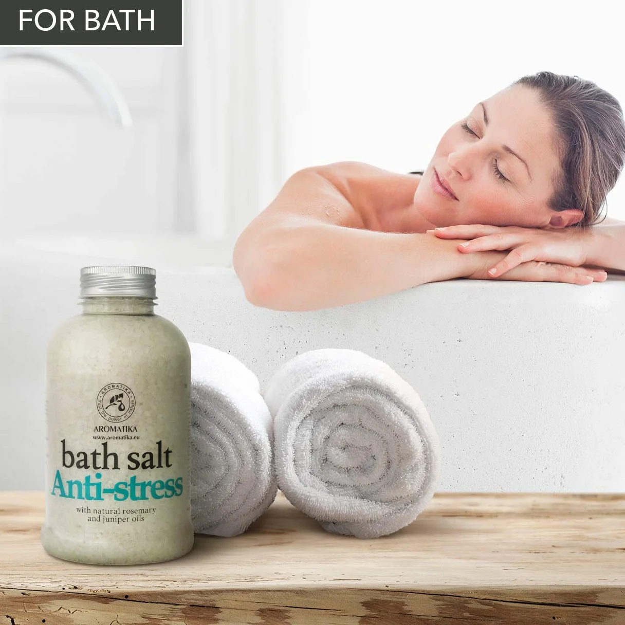 AROMATIKA Sól do Kąpieli Anti-Stress 600 g z Olejkami Eterycznymi Rozmarynu i Jałowca Relaks Regeneracja Mięśni Kąpiel do Stóp Aromaterapia Spa
