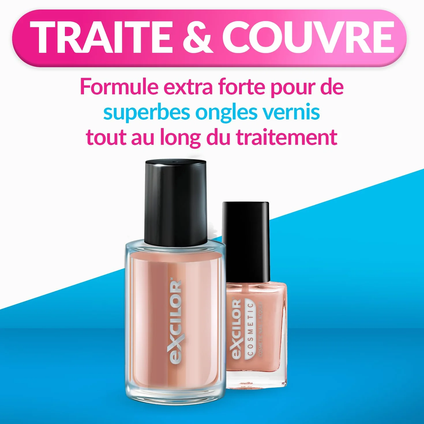 EXCILOR - Forte Color - Leczenie grzybicy paznokci - Dojenie i okładki - Zabieg 30ml + Kosmetyczny lakier do paznokci 8ml - Udowodnione klinicznie* - Nude