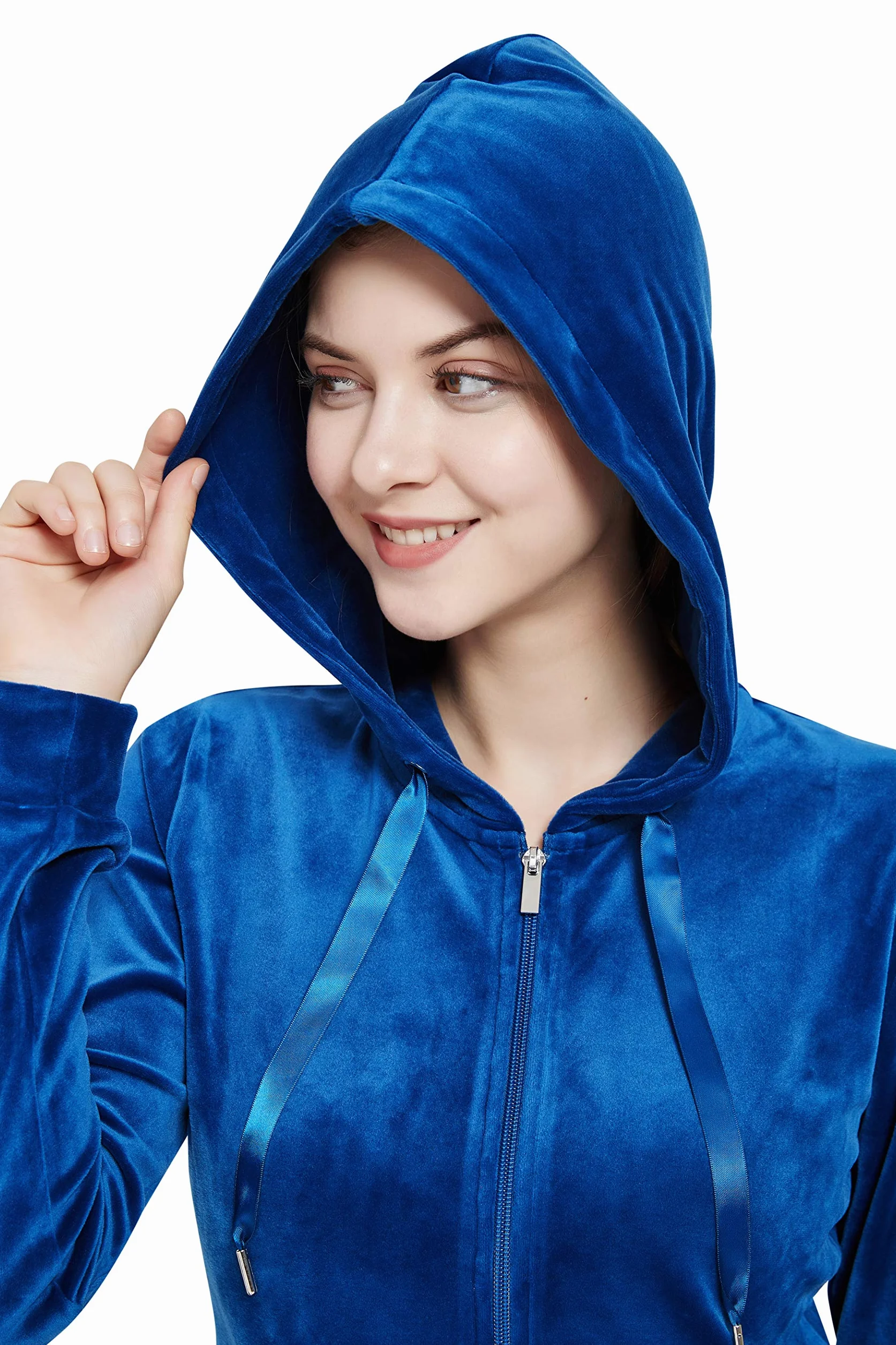 Woolicity Damski welurowy dres sportowy, 2-częściowy zamek błyskawiczny, bluza z kapturem i spodnie do biegania, odzież sportowa, dres