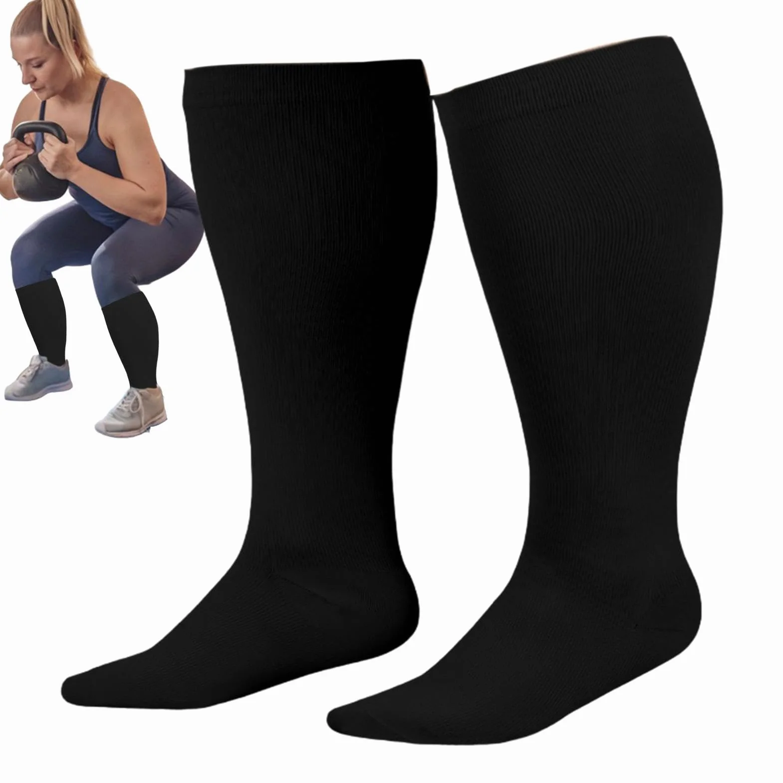 Skarpety uciskowe Plus Size,Skarpety uciskowe Plus Size dla kobiet - Pończochy o wysokim ucisku | Skarpety uciskowe Plus Size Bardzo szerokie podkolanówki do ćwiczeń fitness