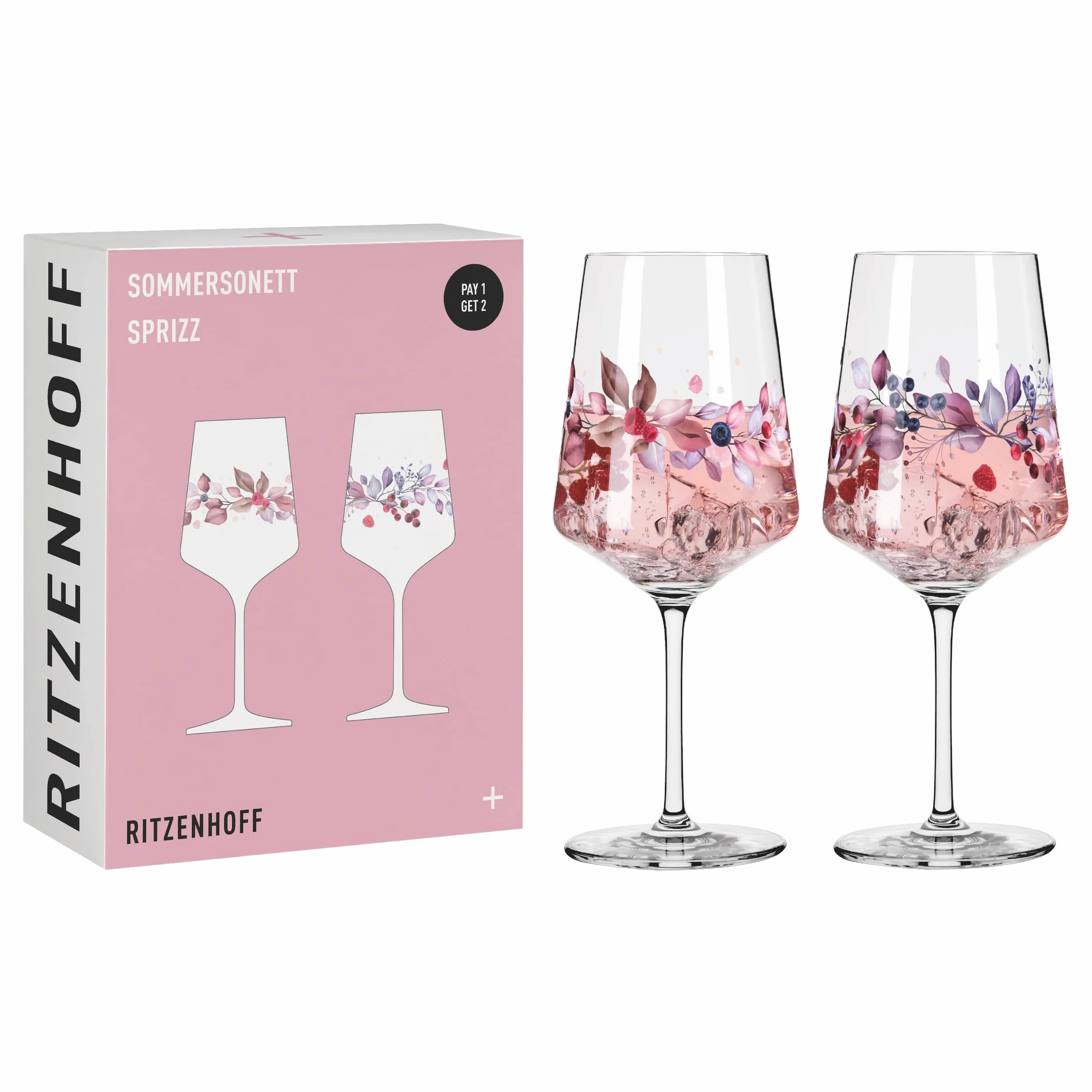 RITZENHOFF 6011002 Zestaw 2 słoików na aperitif Sprizz 500 ml - Seria Sonet letni - owoce i gałązki kolorowe - Made in Germany