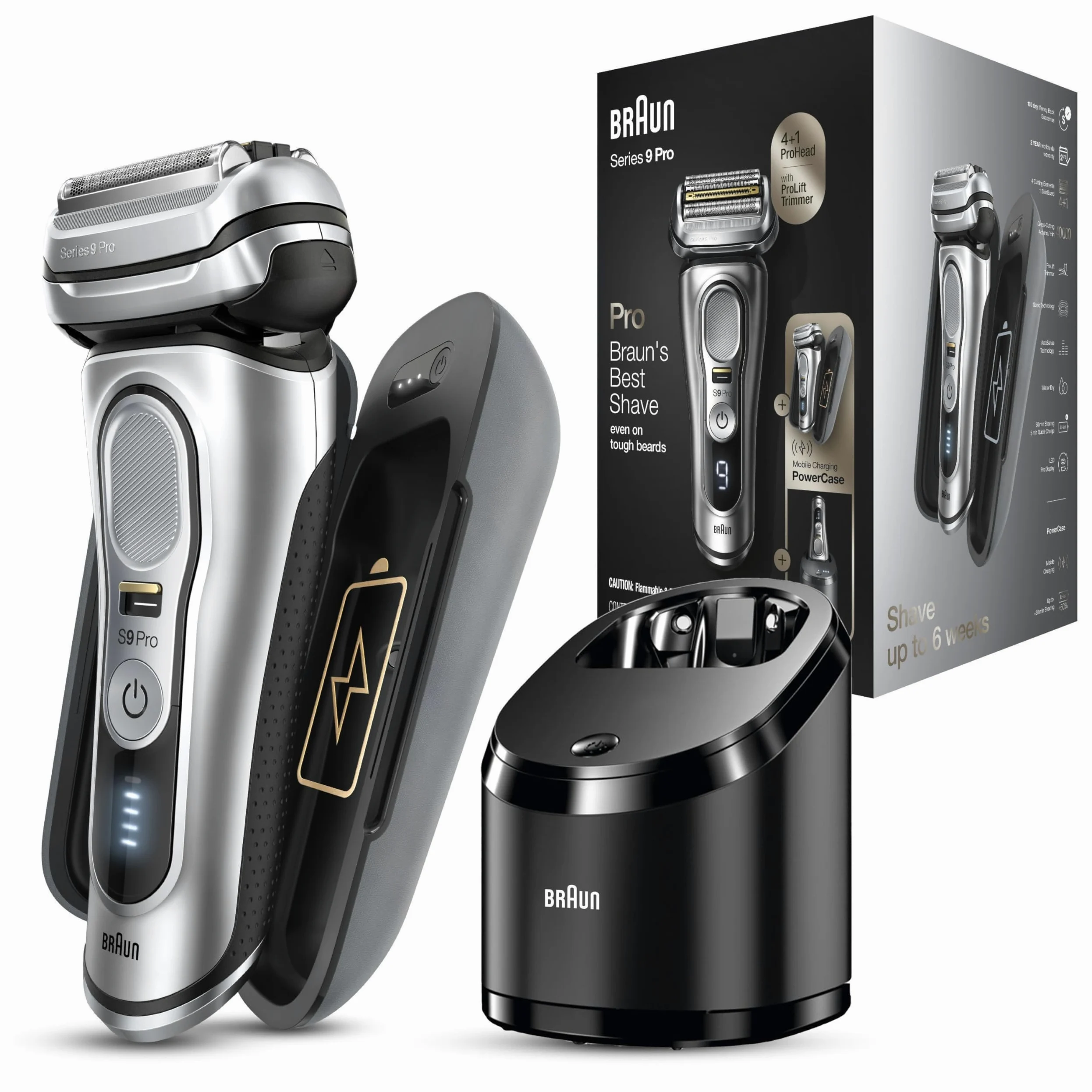 Braun Braun Series 9 Pro Golarka Męska z Głowicą Tnącą 4+1, Czarny/Srebrny, 5 ostrzy