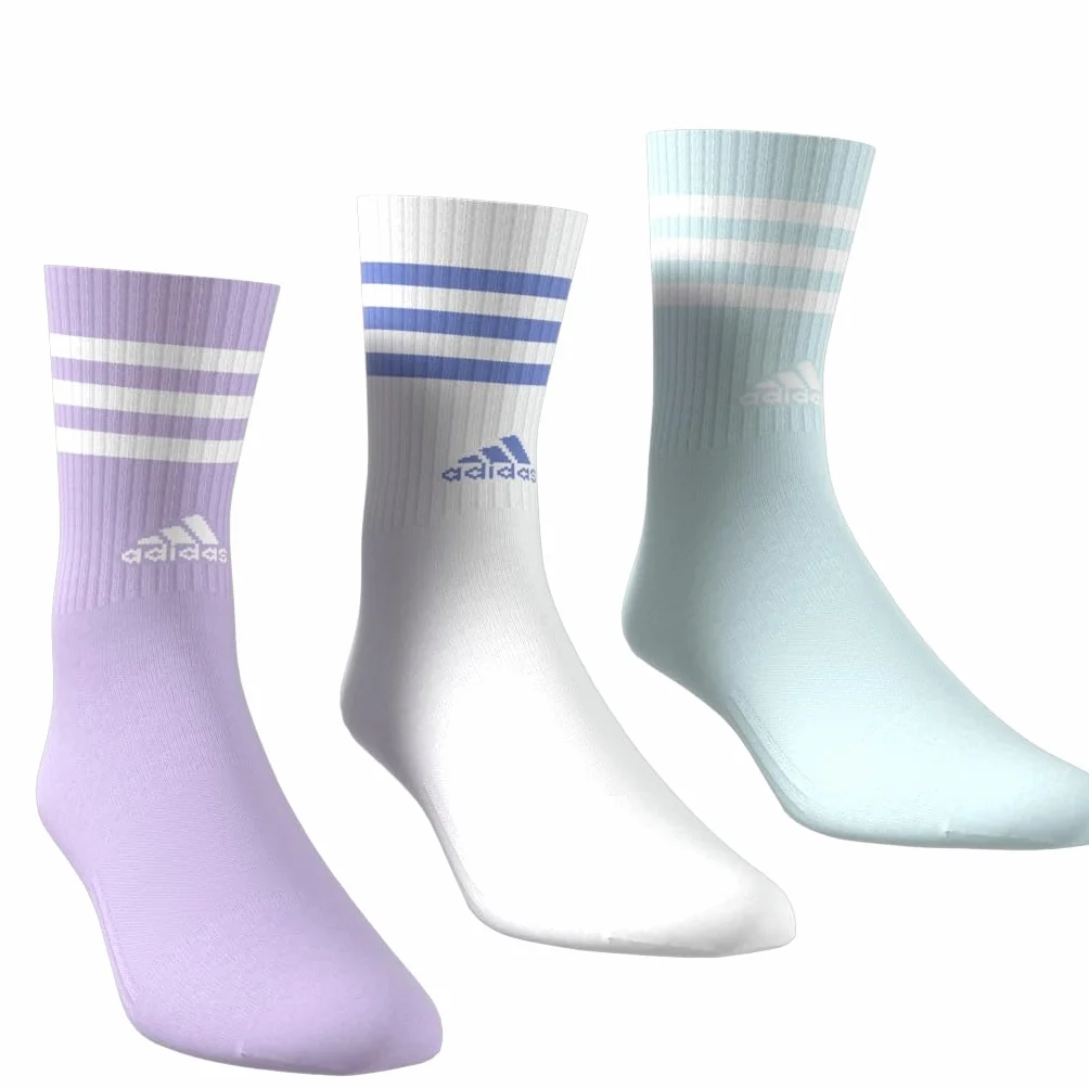 adidas Uniseks 3-Stripes Cushioned Crew Socks 3 Pairs, Powder Plum/White/Halo Mint, 6.5-8