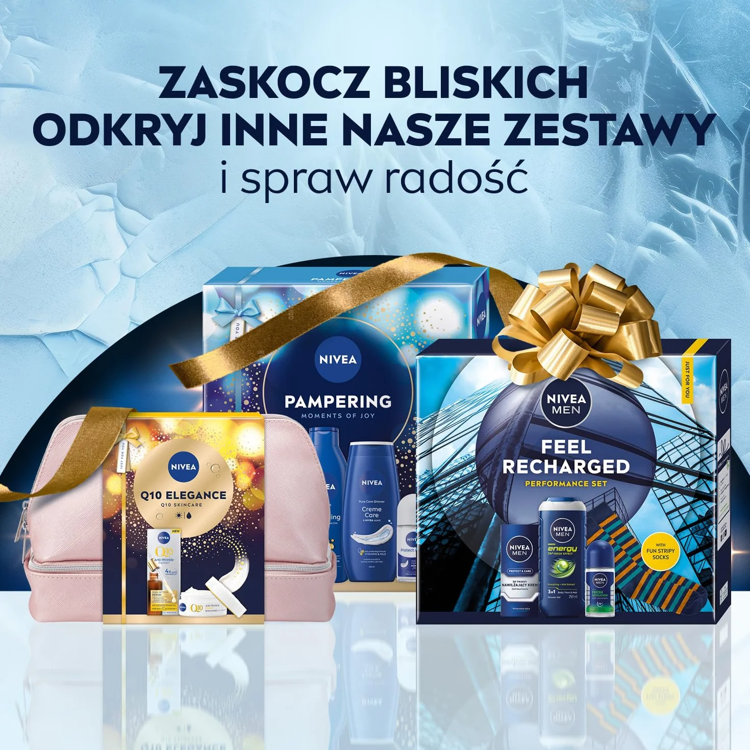 NIVEA MEN Caring Comfort Świąteczny prezent - Zestaw kosmetyków dla mężczyzn do twarzy i ciała: anyperspirant roll on, żel pod prysznic i krem nawilżający Creme