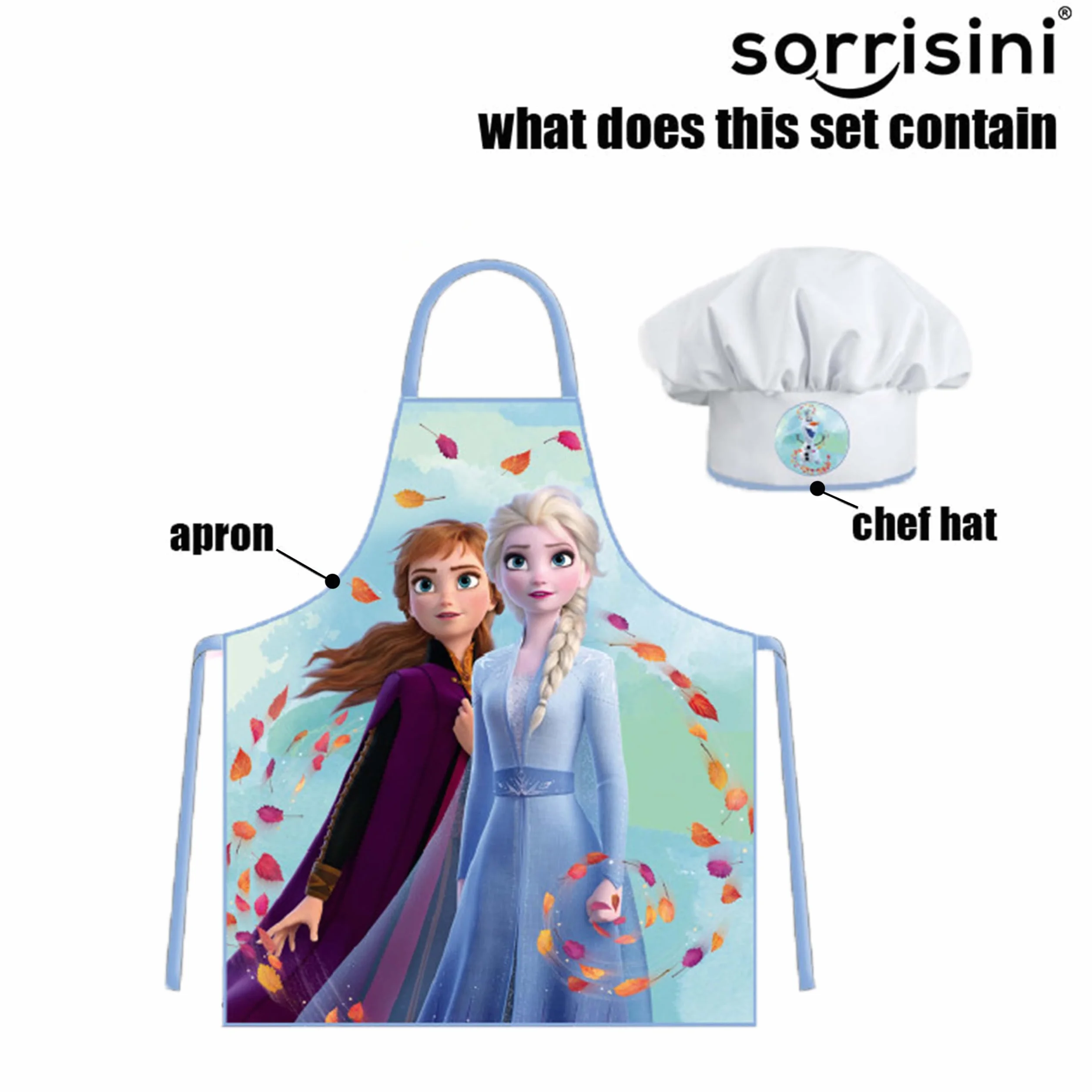 Fartuch kuchenny dla dzieci, Kapelusz szefa kuchni dla dzieci, Fartuch i regulowany kapelusz szefa kuchni do gotowania, Pieczenia lub malowania, Frozen Spring