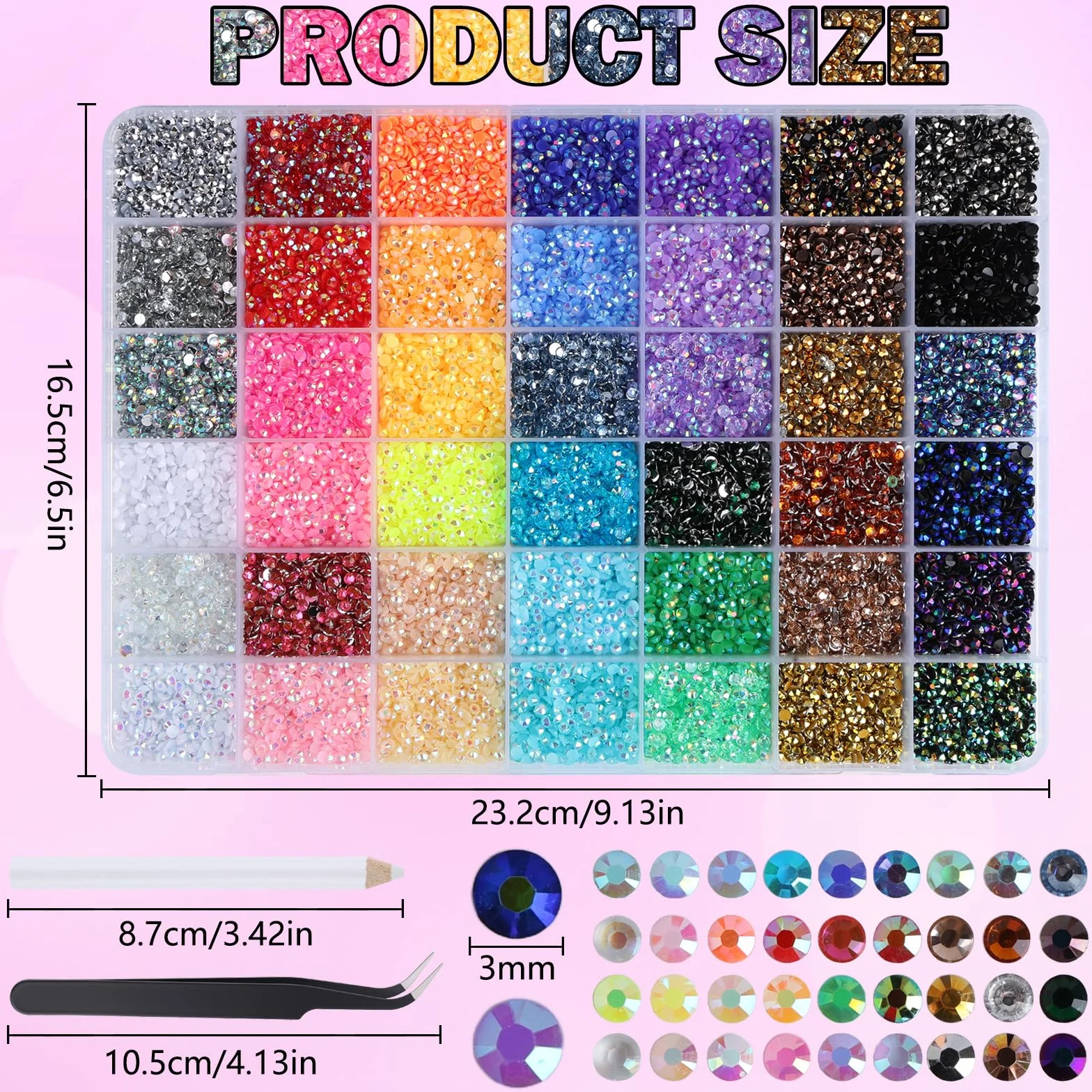 Zestaw Błyszczących Dżetów Żywicznych 33000 Sztuk, 42 Kolory 3mm Płaski Tył do Nail Art