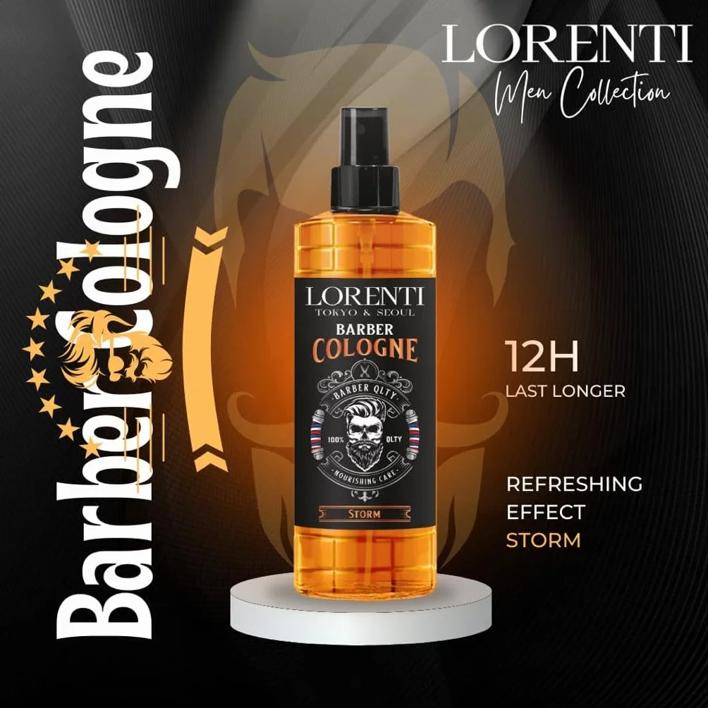 LORENTI TOKYO & SEOUL Barber Cologne 400 ml Storm spray po goleniu dla mężczyzn | woda zapachowa do golenia dla mężczyzn - Barber Eau de Cologne z praktycznym dozownikiem z pompką | orzeźwiający i