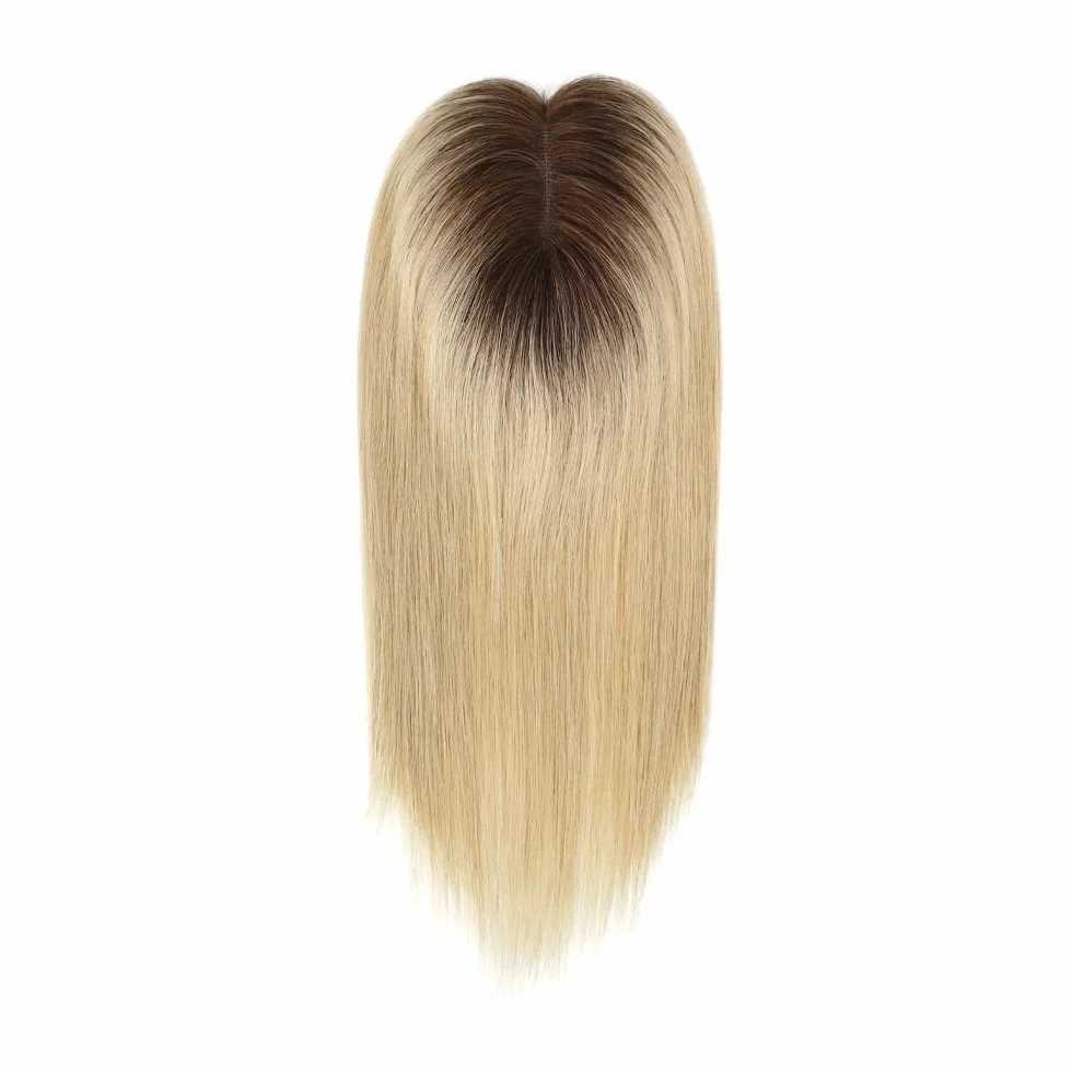 Topper z prawdziwych włosów 30 cm dla kobiet, prawdziwe ludzkie włosy, bez grzywki, 4 x 15,5 cm, dla kobiet z przerzedzającymi się włosami (blond)