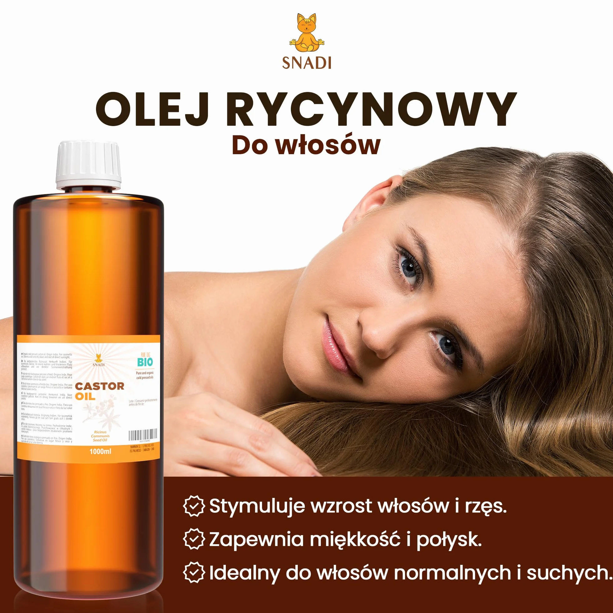 Czysty Olej Rycynowy BIO | 1 litr | Tłoczony na Zimno | Przeciwutleniacz, Przeciwstarzeniowy | Nawilżający do Suchej Skóry, Ciała i Włosów | Stymuluje Wzrost Rzęs i Brody | Ekologiczny