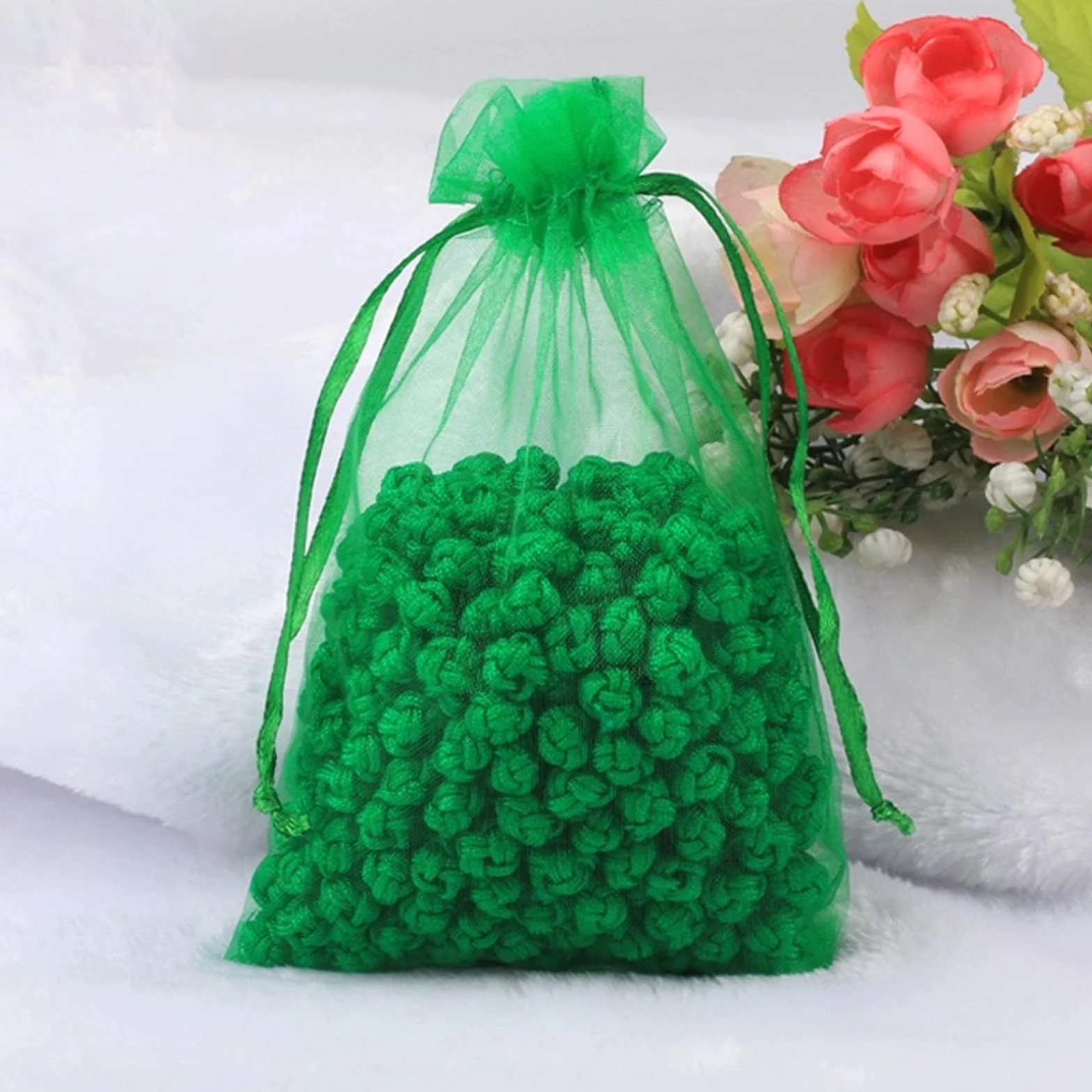 Woreczki z organzy, 30 sztuk, 20 x 30 cm, woreczki na biżuterię, duże woreczki z organzy, do napełniania, na prezenty ślubne, Boże Narodzenie, imprezę, prezent (zielone)