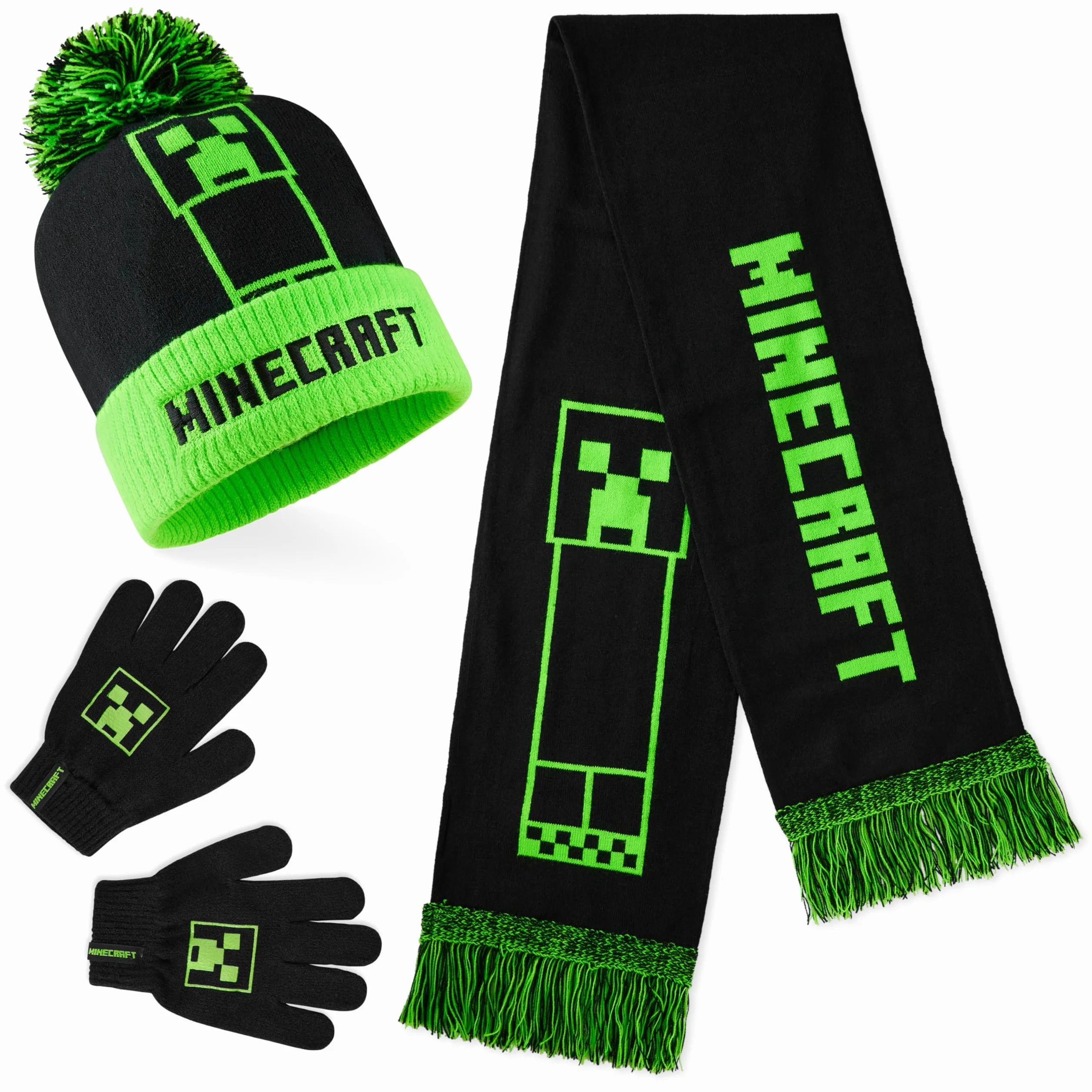 Minecraft Chłopcy Zestrynowy zestaw dzianin Senior Zielony czarny