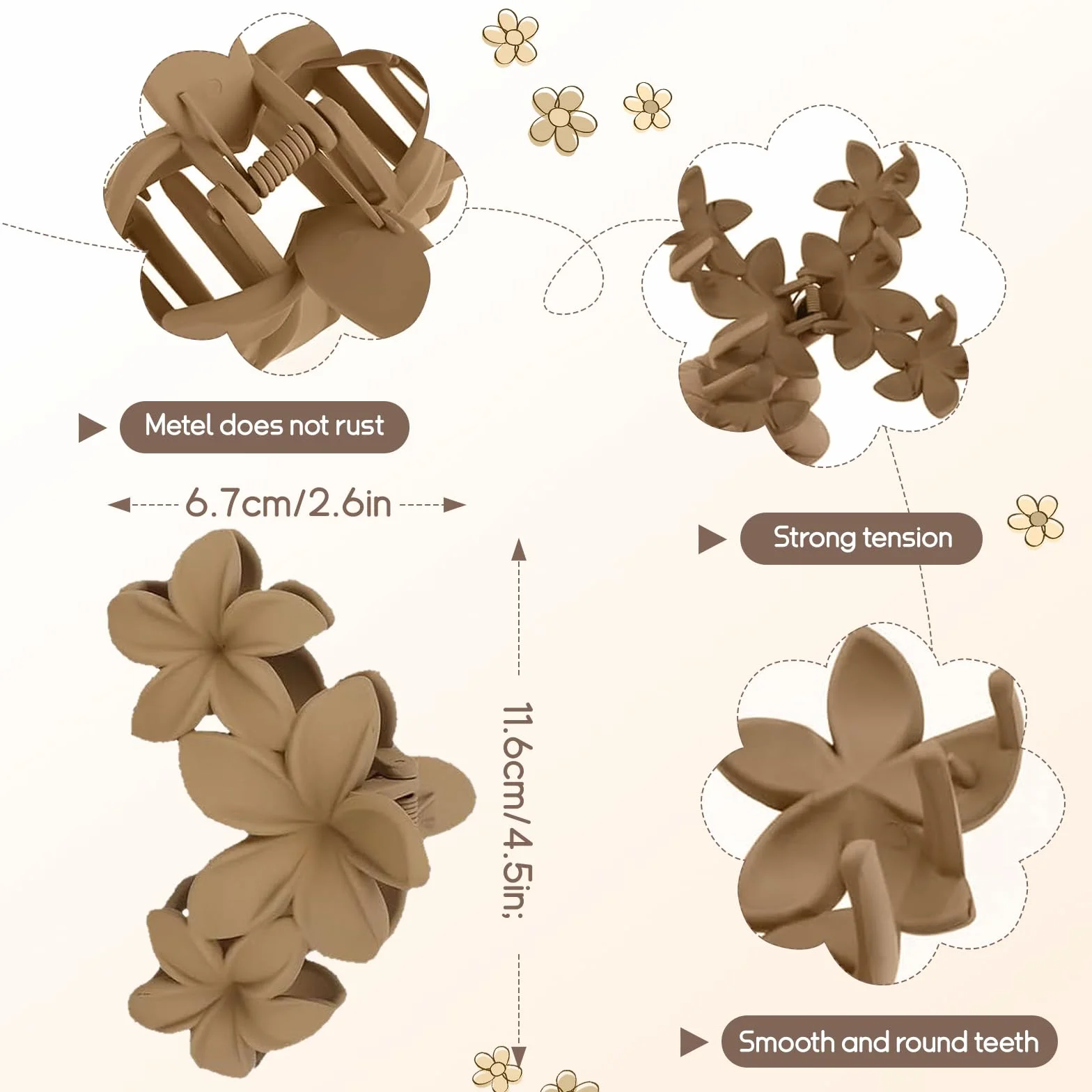 Klipsy do włosów z kwiatami, antypoślizgowe, matowe, hawajskie klipsy do kwiatów, 11 cm, mocne trzymanie, nakrycie głowy, akcesoria do stylizacji włosów dla kobiet i dziewcząt, długie, grube, cienkie,