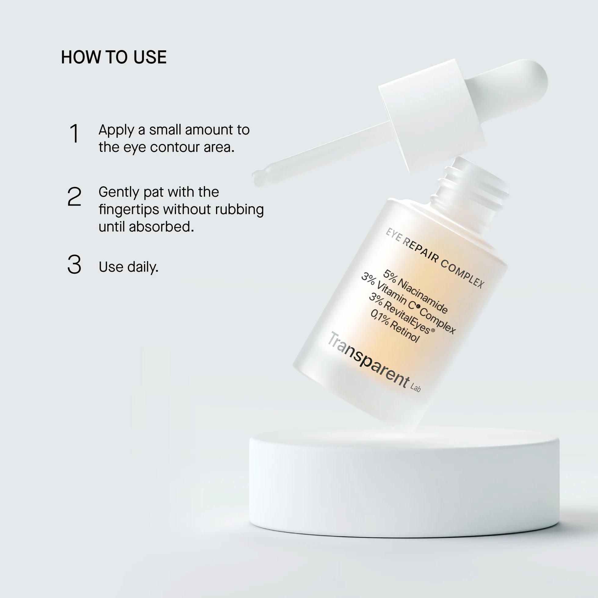 Transparent Lab Eye Repair Complex Eye Contour 15ml – Anti-aging and Moisturizing Night Serum, Reduces Dark Circles, Hydrates and Stimulates Collagen for a Rested and Firm Look