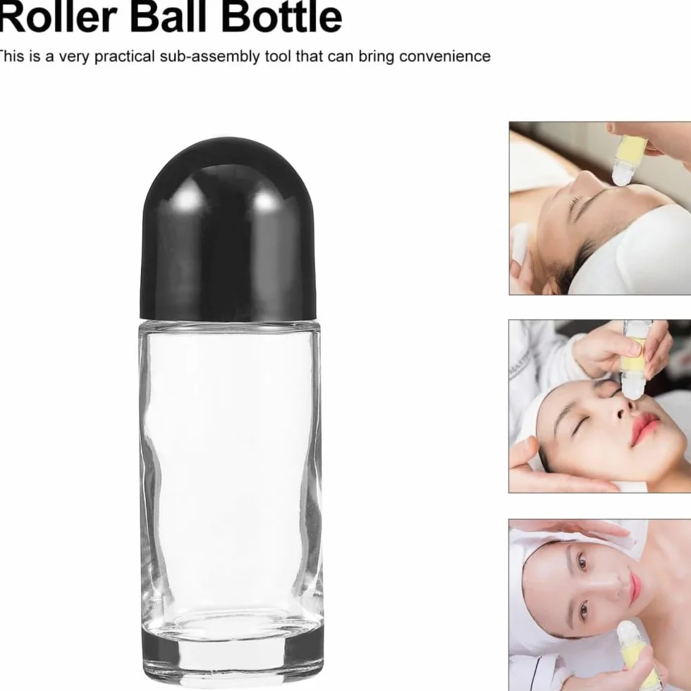 Roll on szklane butelki na olejki eteryczne, 30 ml, 2 sztuki napełnianych pustych pojemników z nakrętką kulkową, przezroczyste, szczelne, do olejków eterycznych, masaży zapachowych