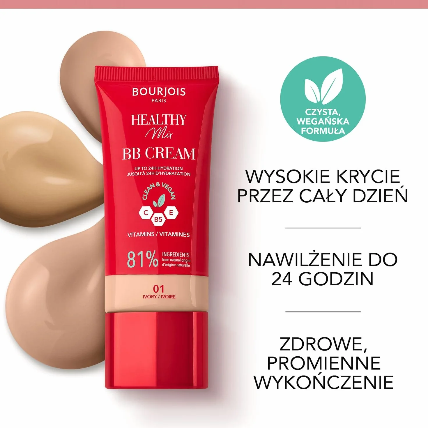 Bourjois Healthy Mix kryjący krem BB z kompleksem witamin C, E i B5 nr 01 Ivory, 30 ml