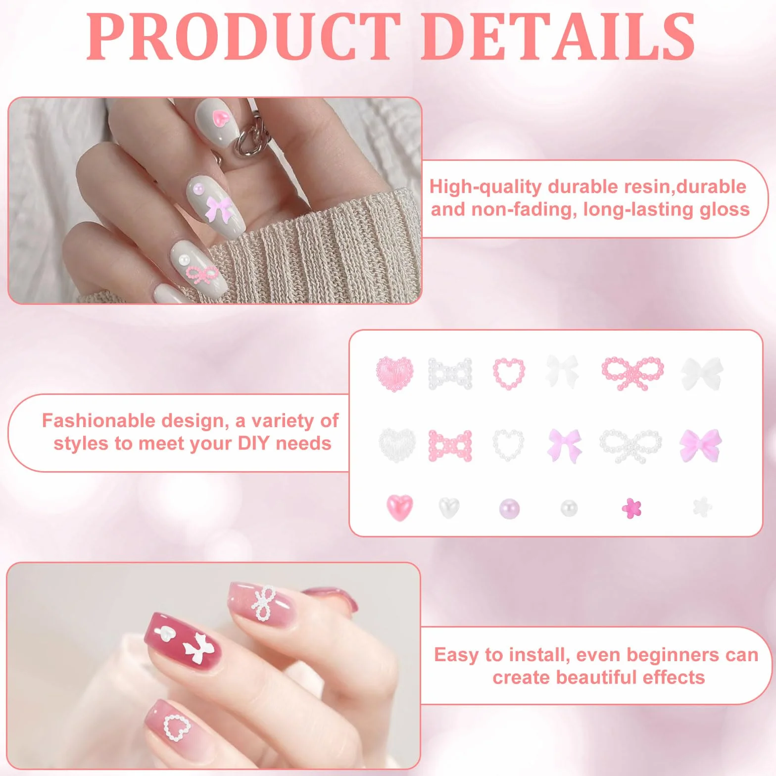 Zestaw 15 zawieszek do paznokci – kreatywna ozdoba do paznokci charmsów – różnorodna dekoracja z kamieniami do paznokci i kamieniami do paznokci – idealna do manicure DIY i profesjonalnego