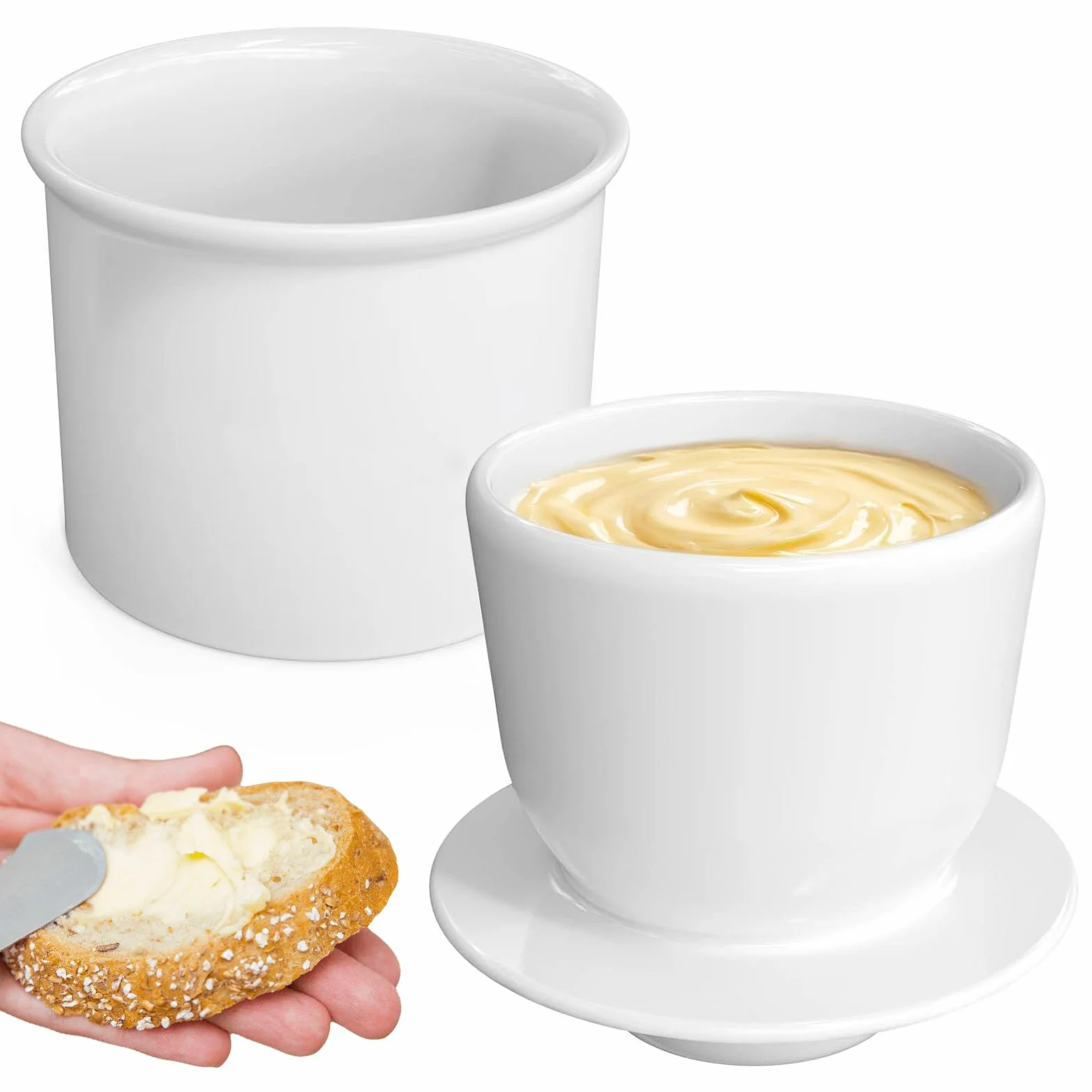 Aicharynic Ceramiczna maselniczka z pokrywką: Francuski pojemnik na masło do miękkiego i łatwo rozsmarowywanego masła, idealny do dekoracji kuchni (biały, 150 ml)